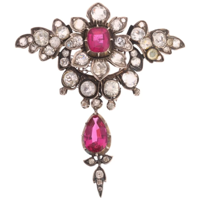 An Antique Georgian silver pink paste and paste floral brooc...