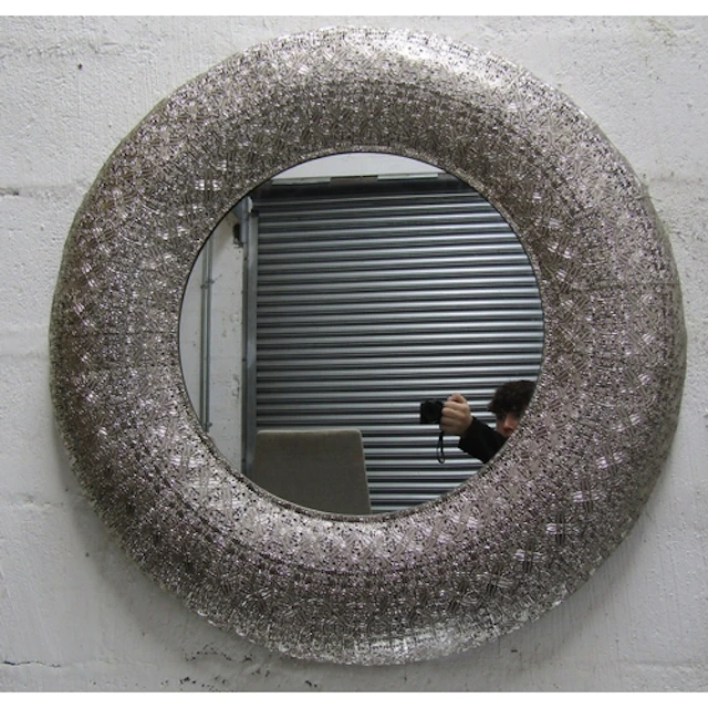 Silver Metal Frame Circular Wall Mirror Approximately 32 Inc...