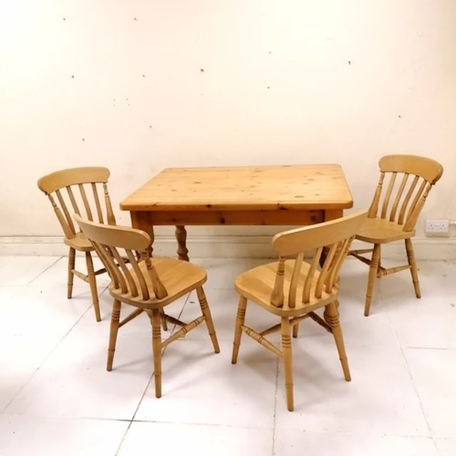 Pine rectangular kitchen table and 4 farmhouse style chairs ...