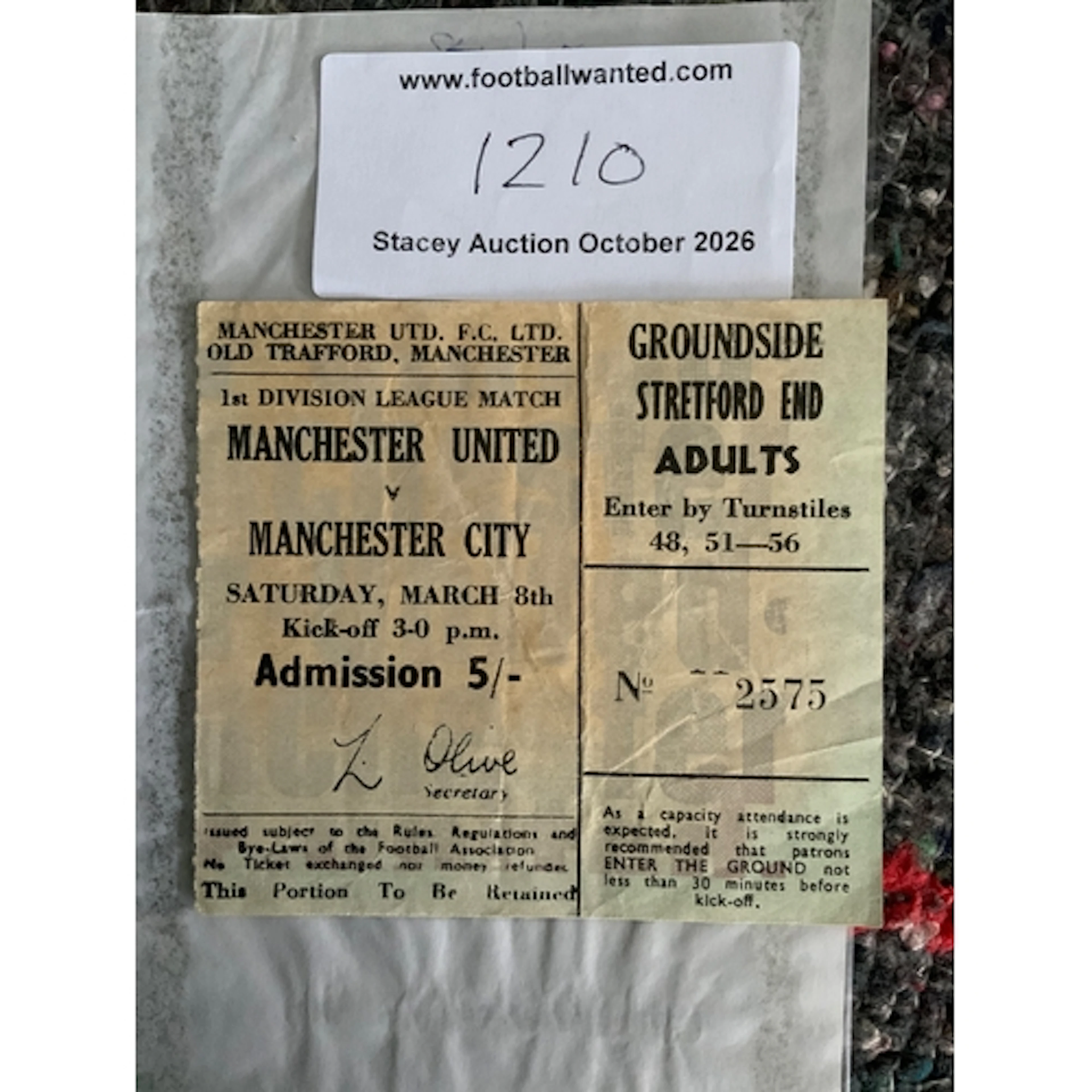 1968/69 Manchester United v Man City Buff Football Ticket: G...