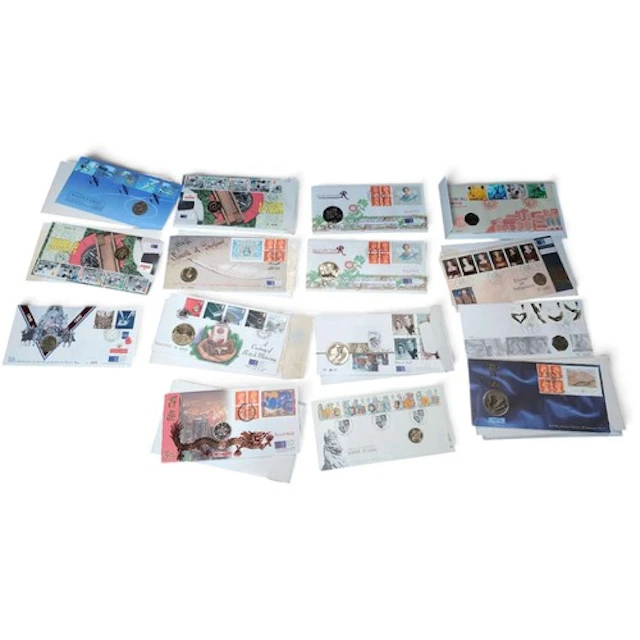 15 x 1st day covers with coins inc. 50th Anniversary of end ...