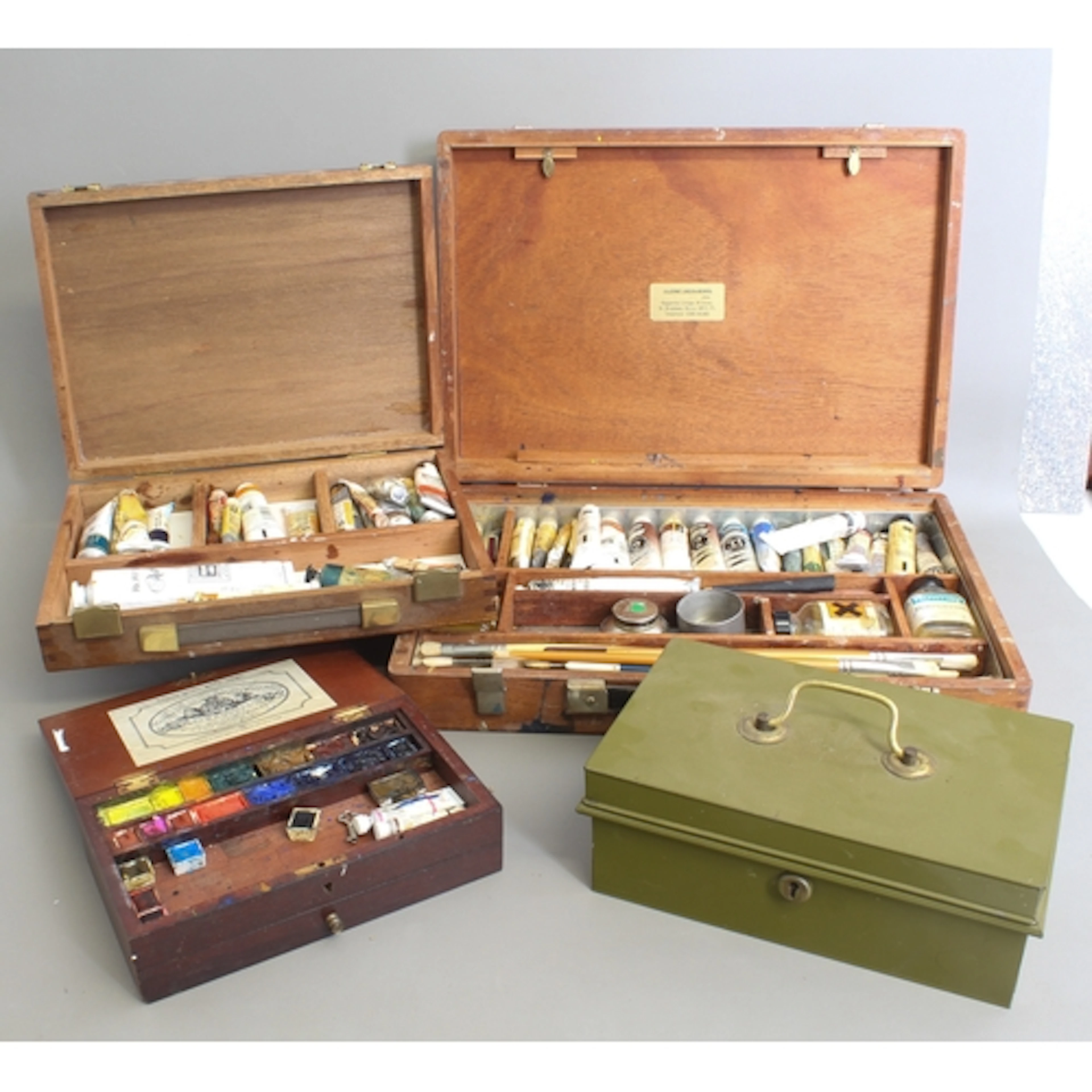 A quantity of artists' materials - comprising a mahogany box...