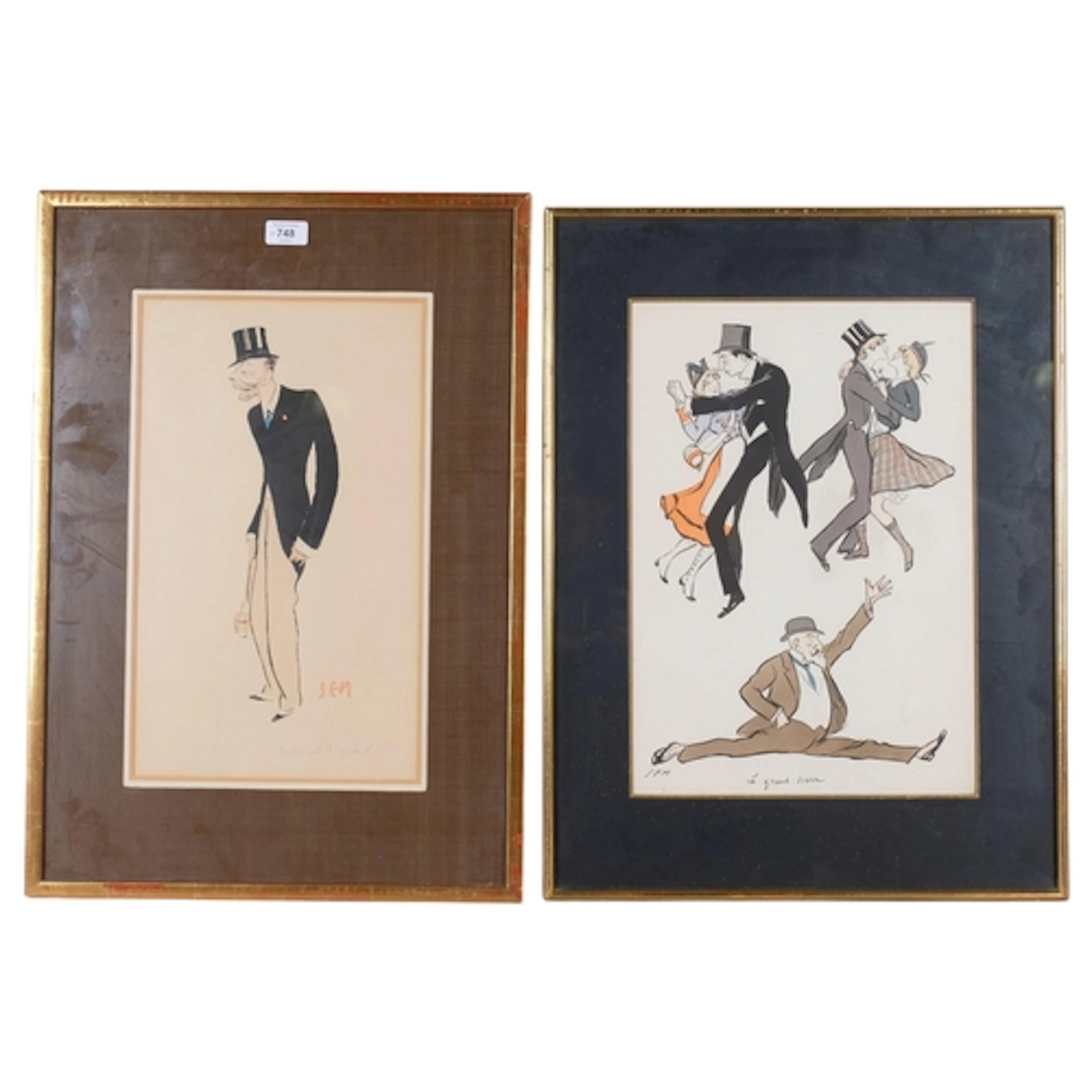 Georges Goursat, 2 caricature prints, published 1900, 43cm x...