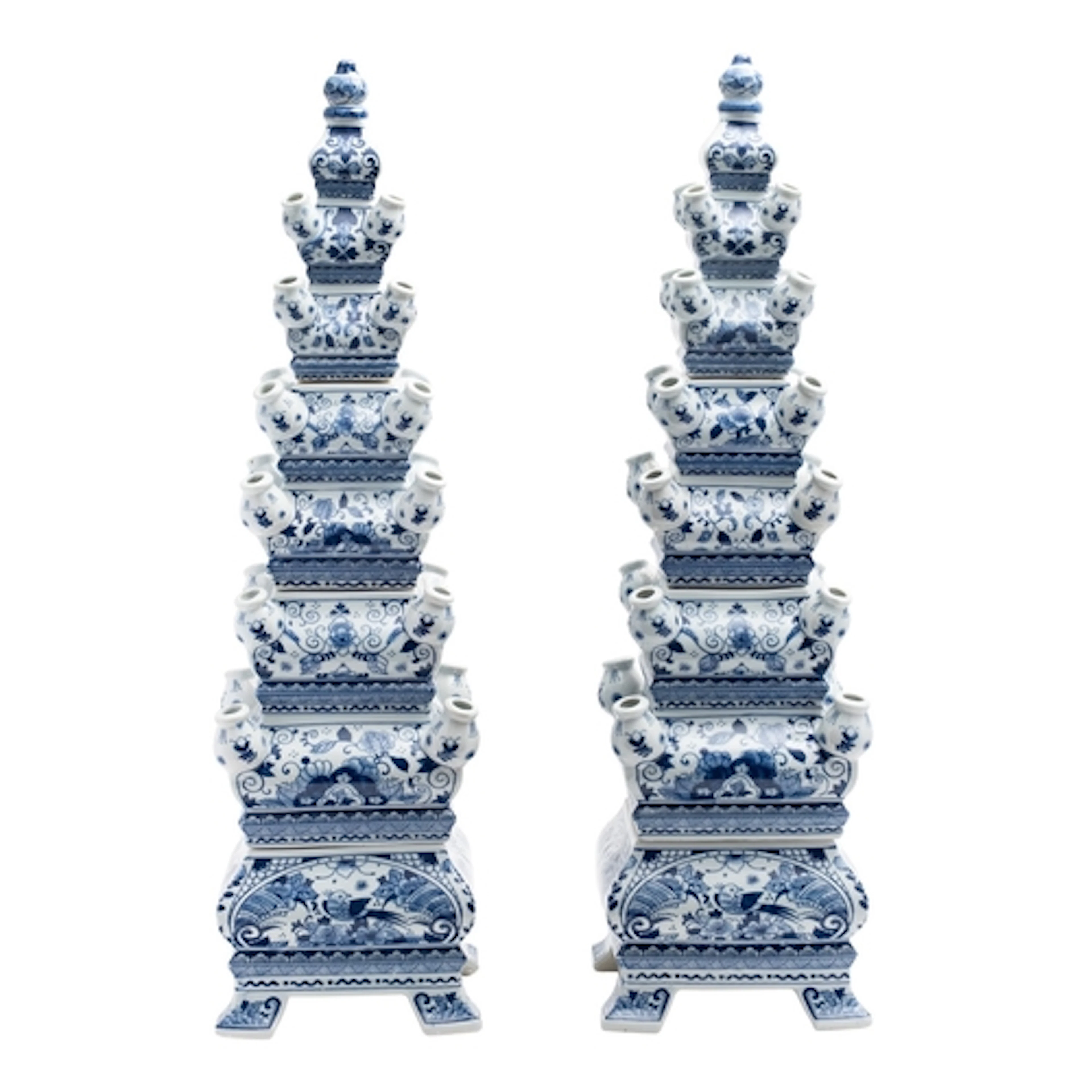 A pair of blue and white porcelain Dutch Delft-style tulipie...