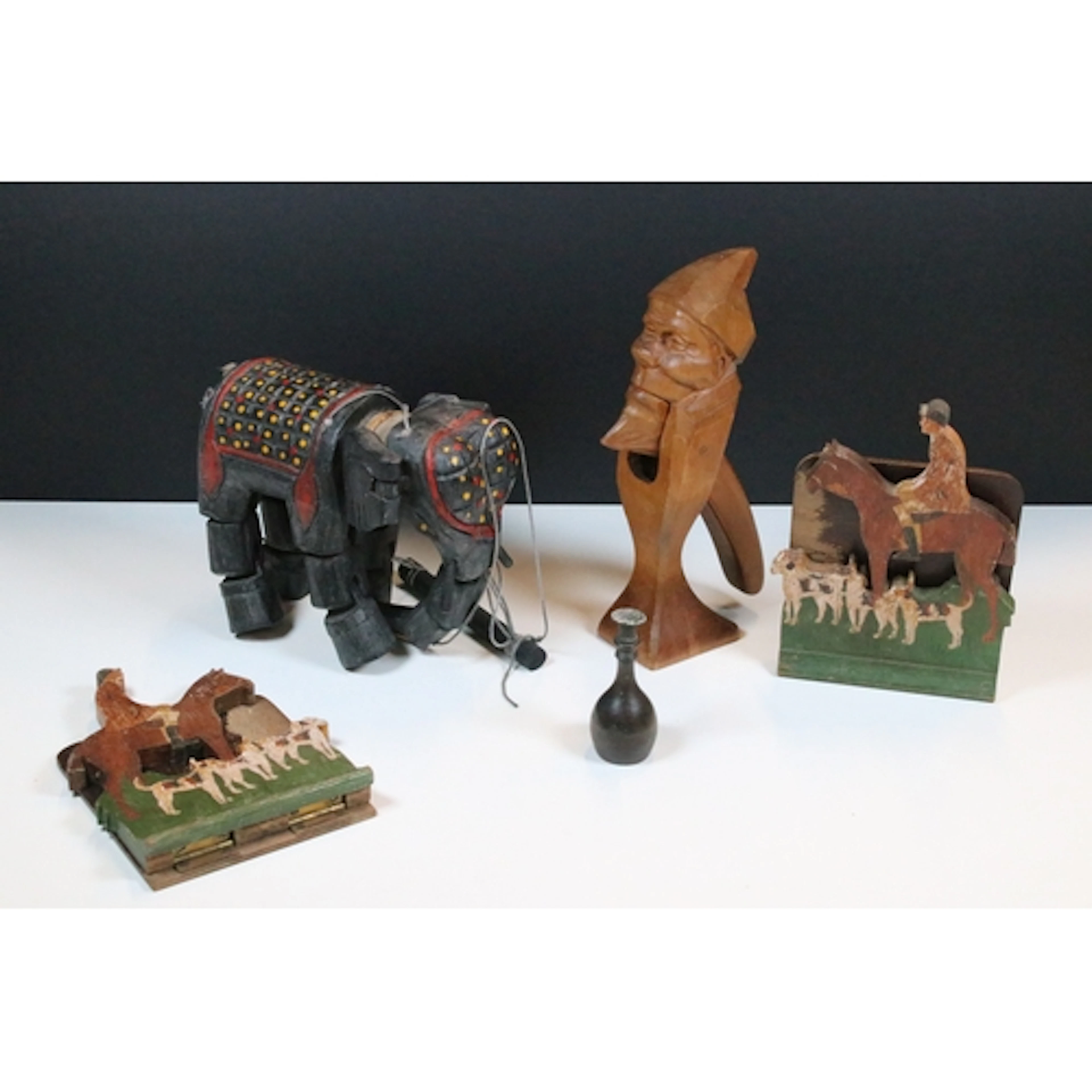 Late 20th century hand-carved wooden elephant marionette wit...