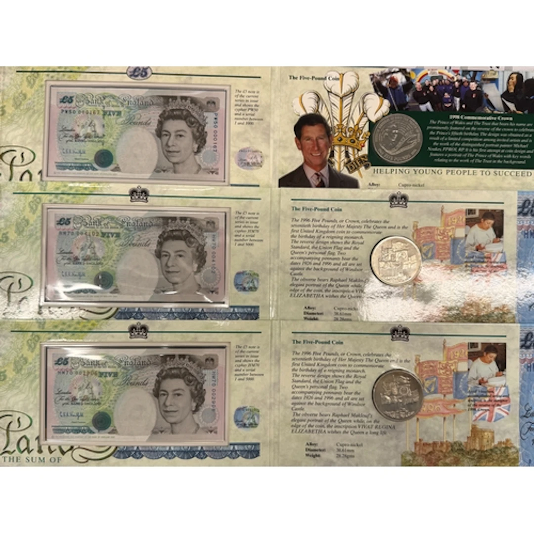 The Royal Mint and Bank of England Five Pounds coin and bank...