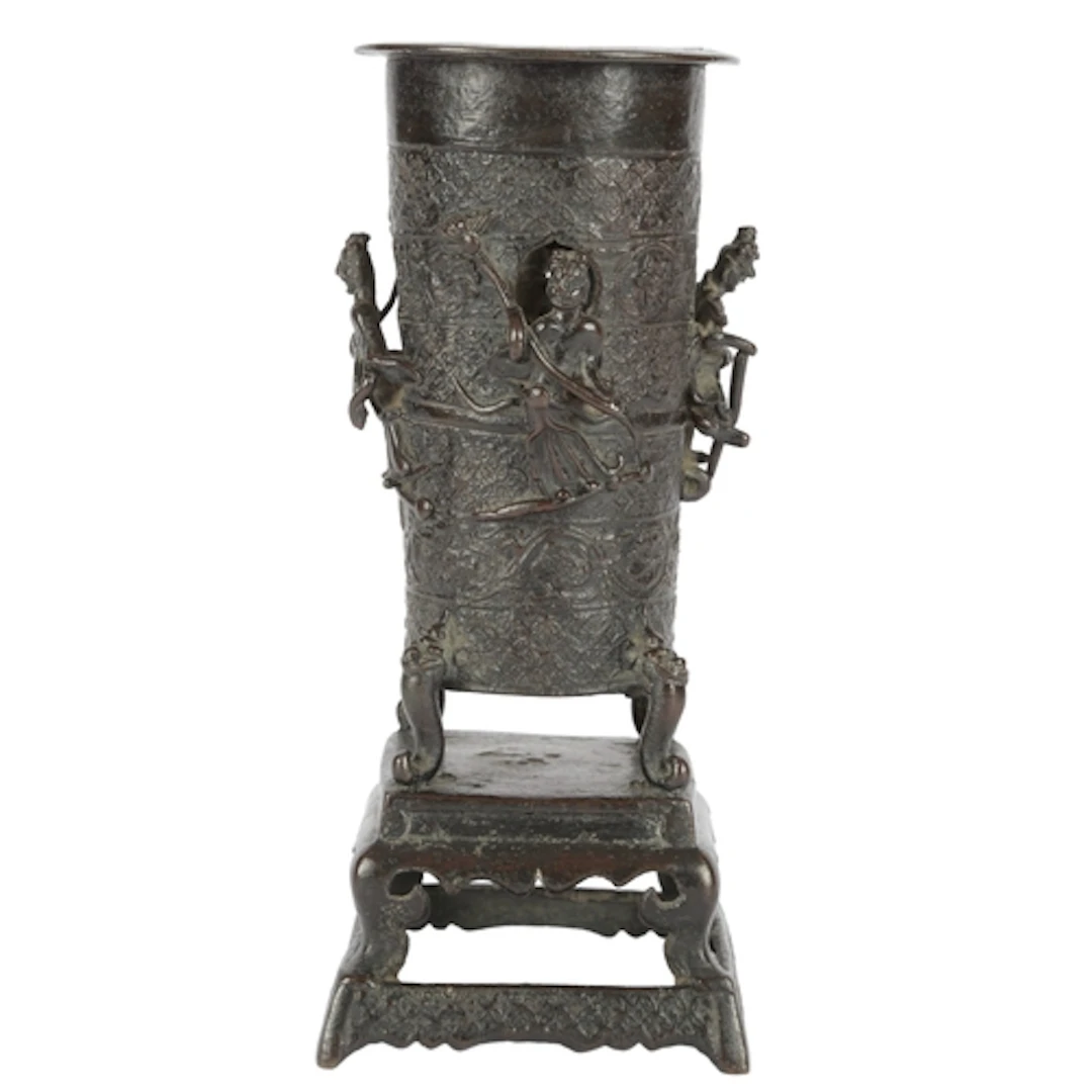 A Chinese bronze figural incense stick holder, Ming dynasty,...