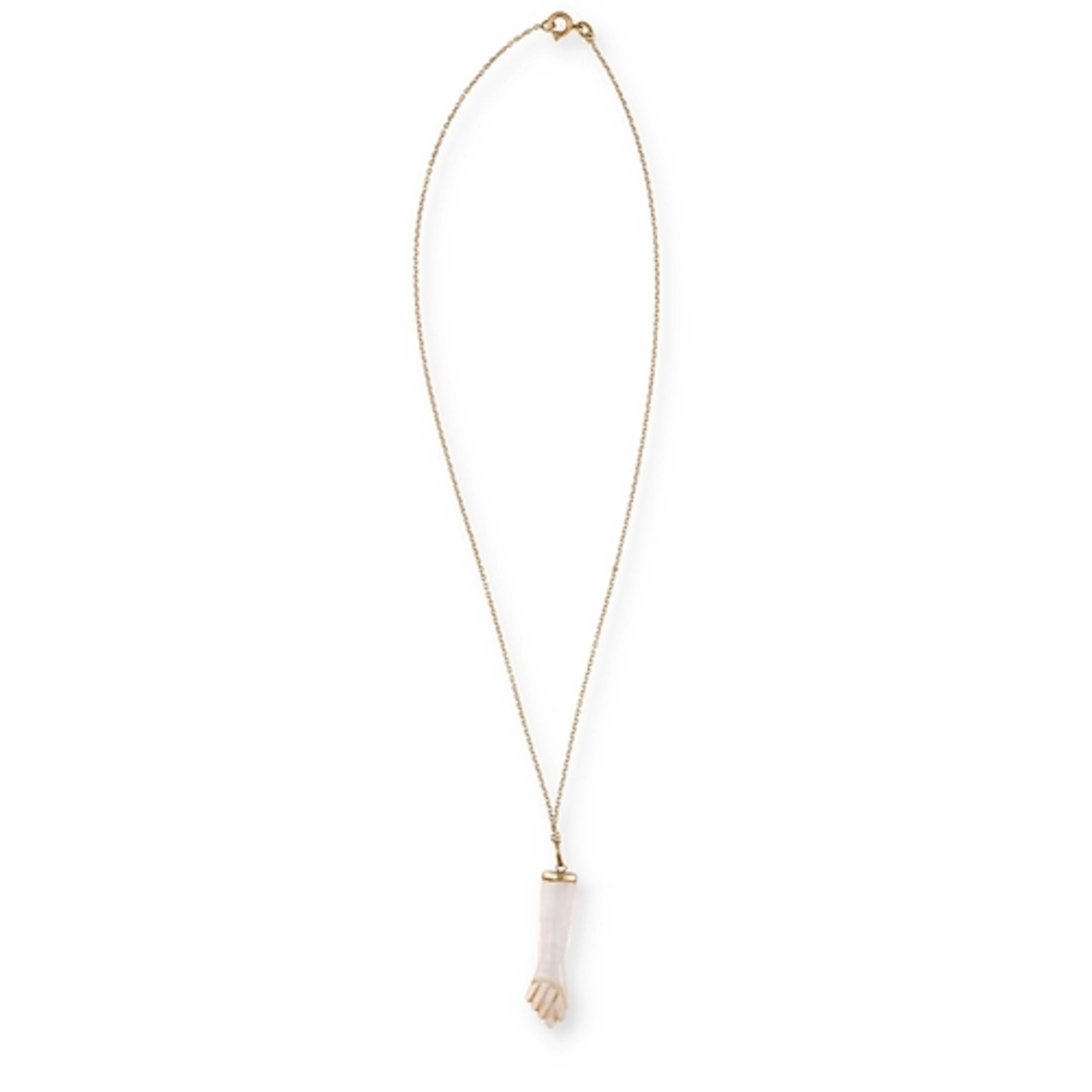 AN 18CT GOLD CHAIN AND A PINK QUARTZ FIST PENDANT Chain weig...