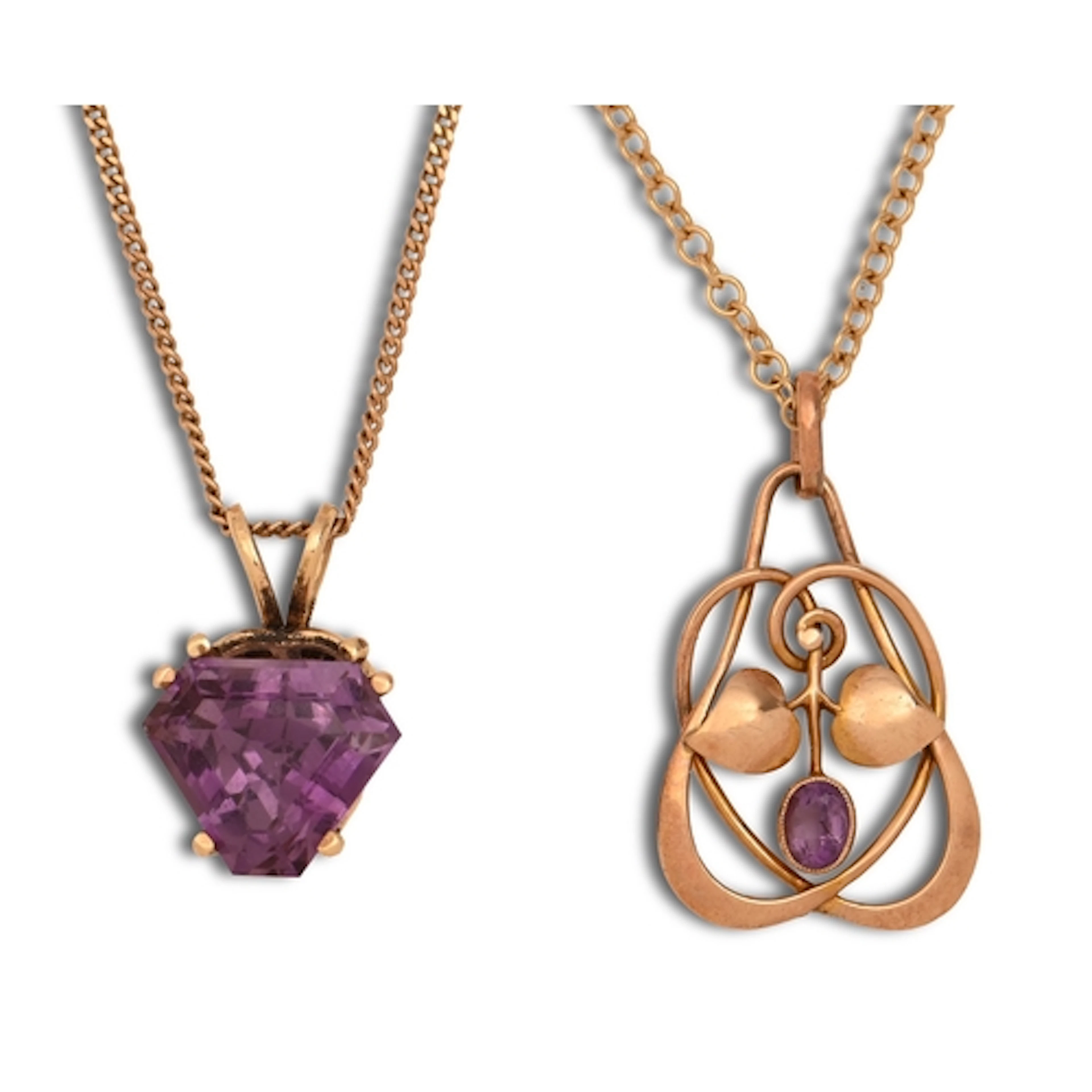 An amethyst openwork pendant, early 20th c, in gold, 2.6cm h...