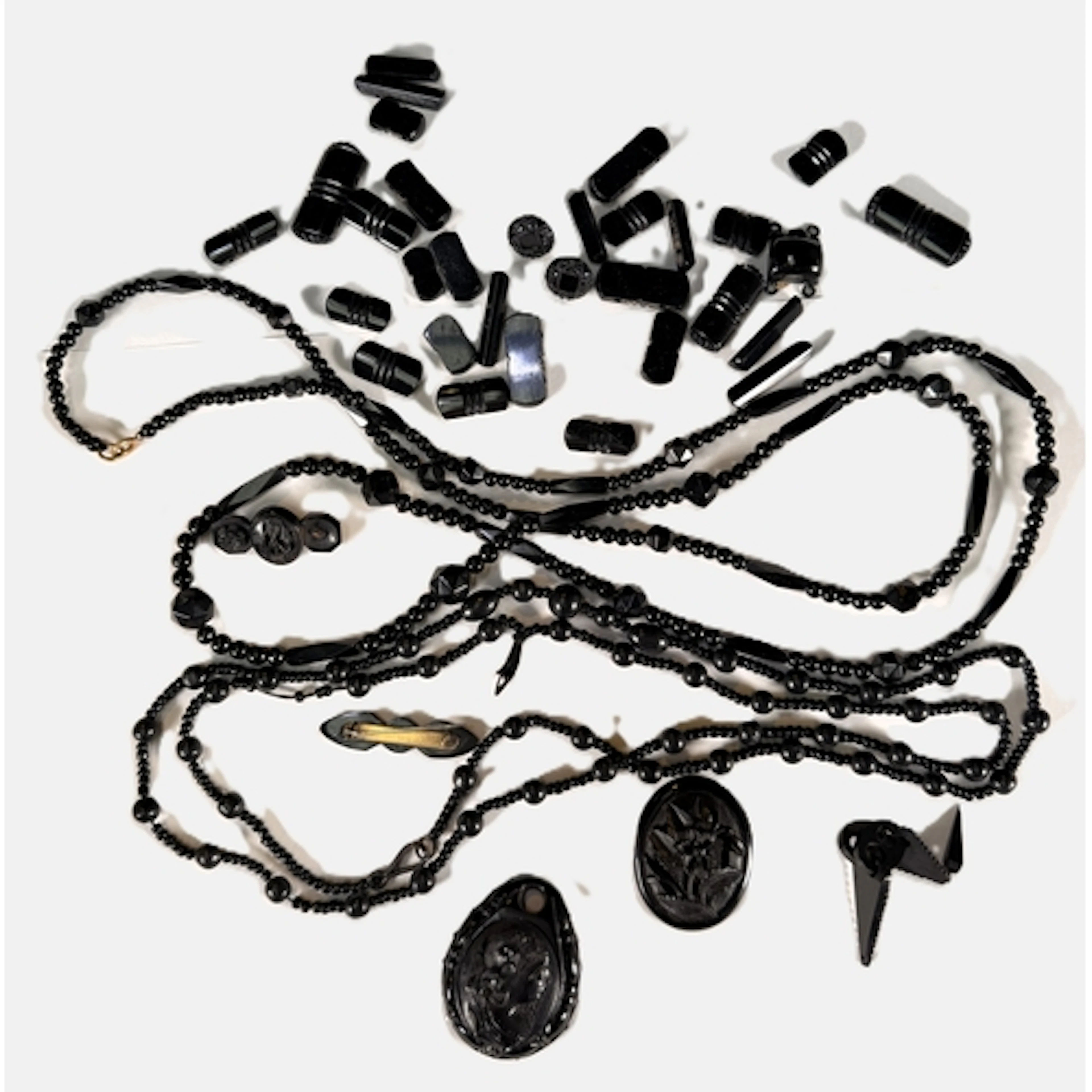 A collection of mourning jewellery, mainly Whitby jet.