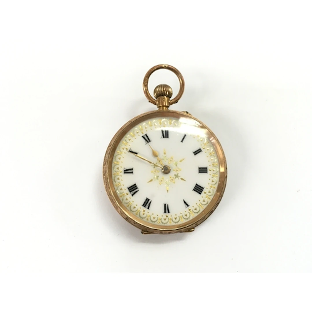 A 12ct antique ladies gold fob pocket watch. 29.25g...