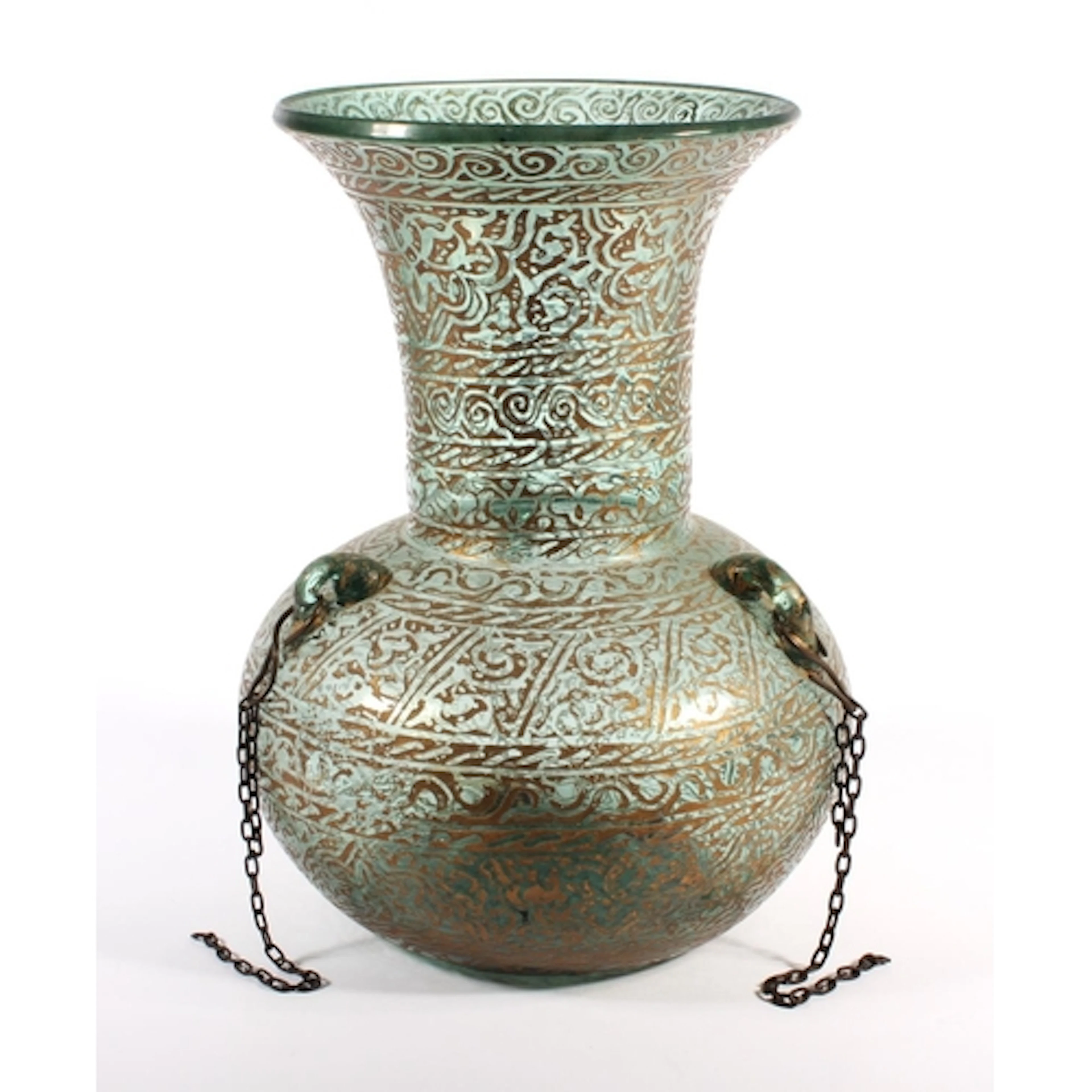 Antique Golden Mamluk style glass mosque lamp decorated with...
