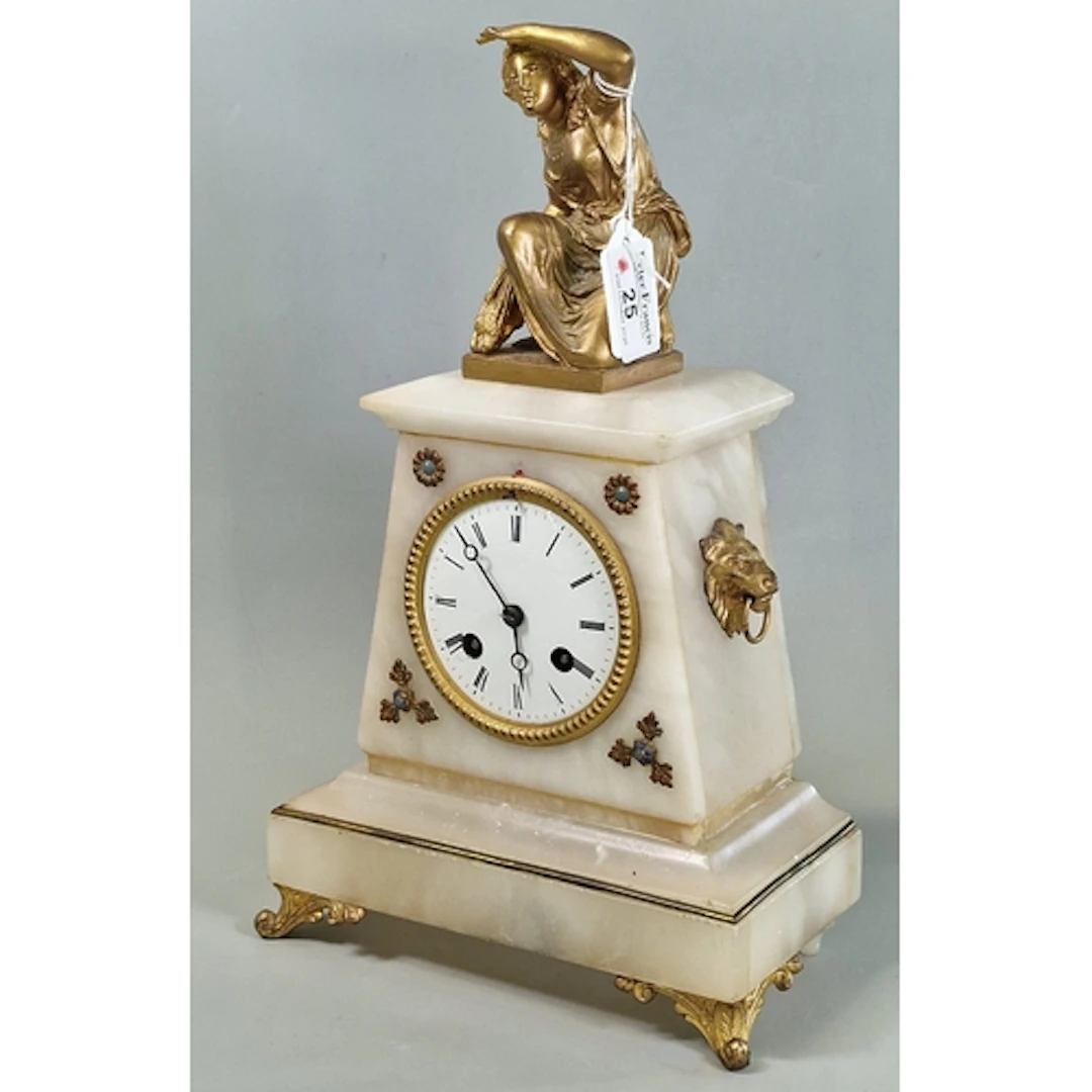 19th century French two train mantel clock, having alabaster...