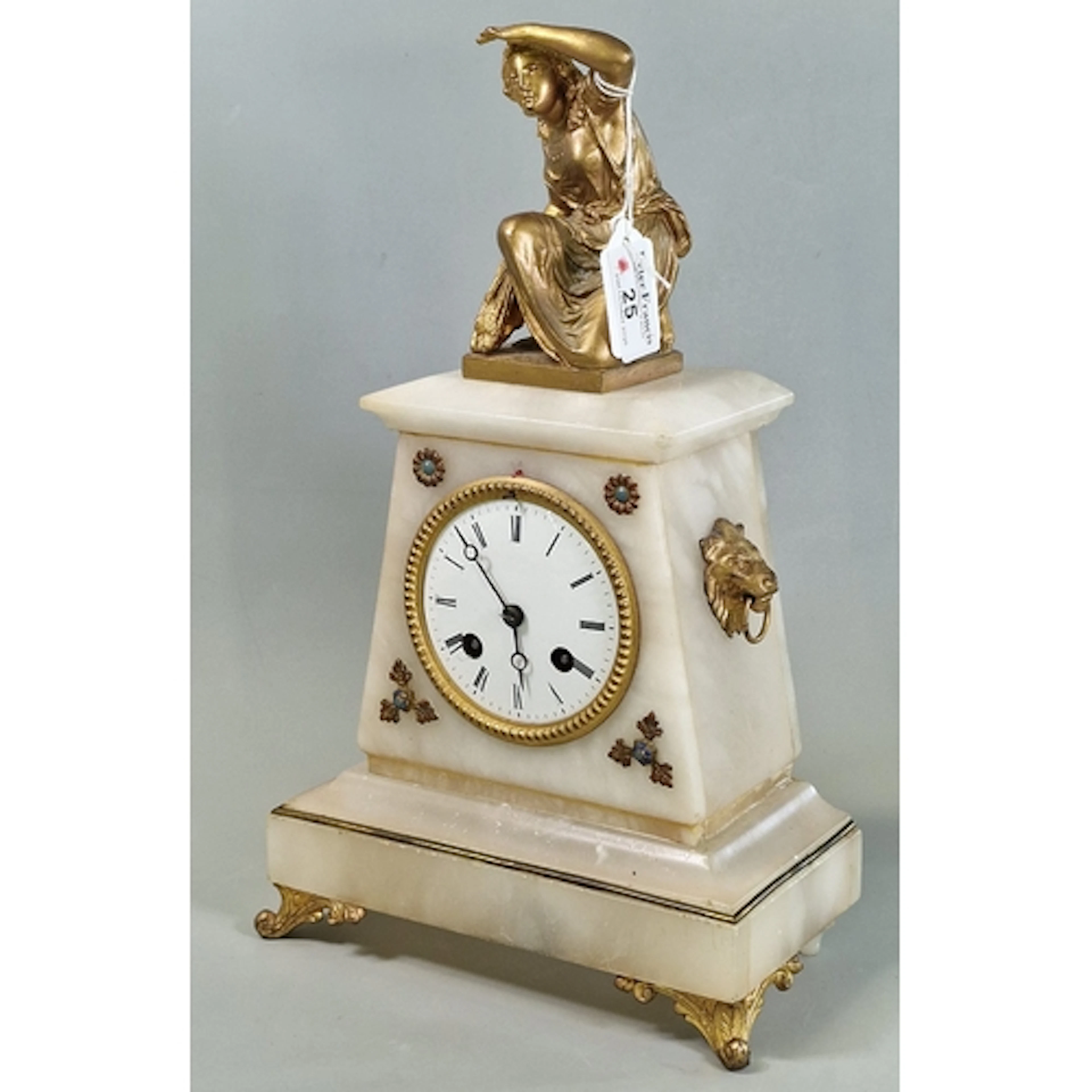 19th century French two train mantel clock, having alabaster...