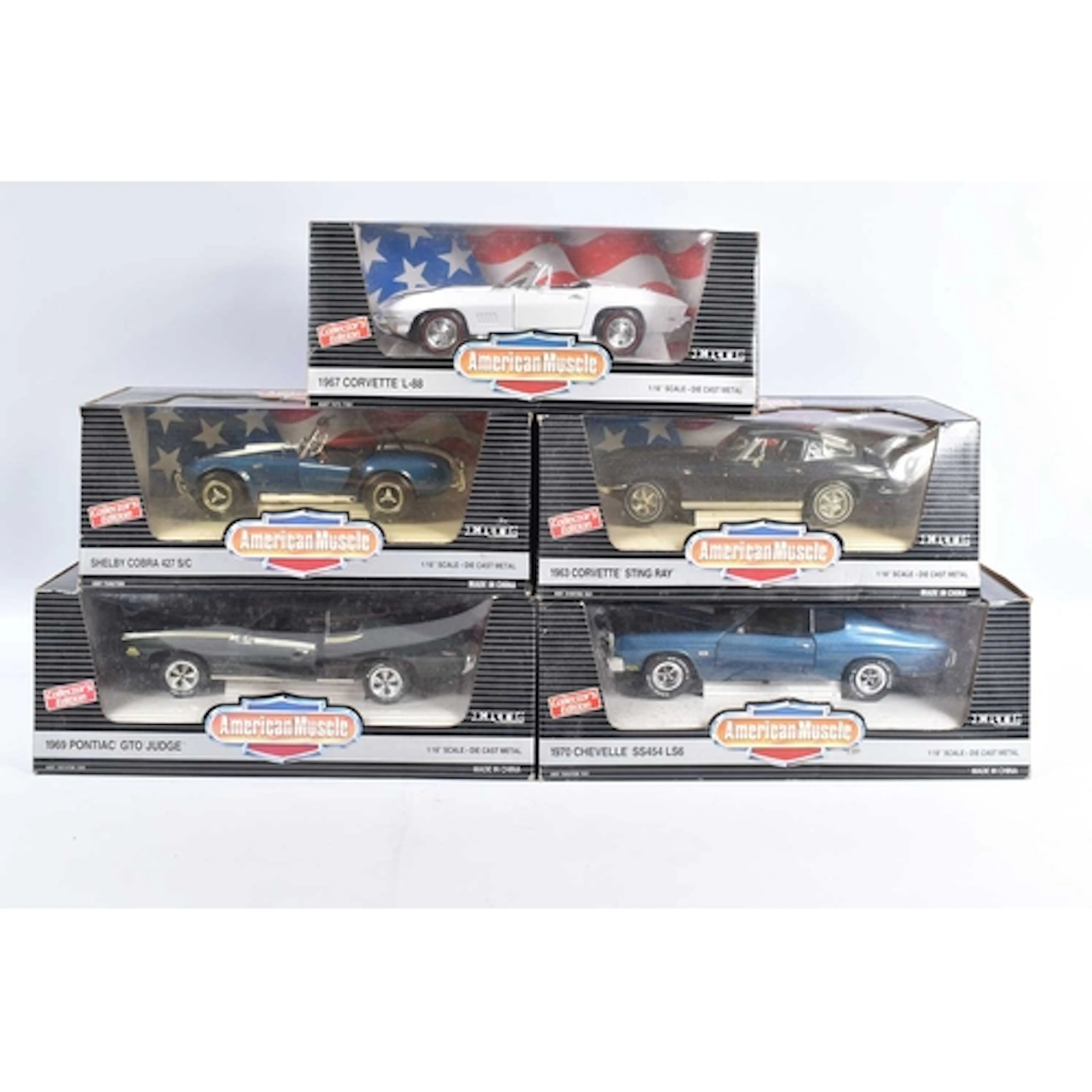 FIVE BOXED 1:18 SCALE 1990'S ERTL AMERICAN MUSCLE DIECAST MO...