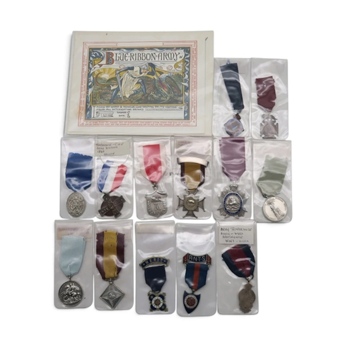 A collection of Army Temperance medals, largely late-19th an...