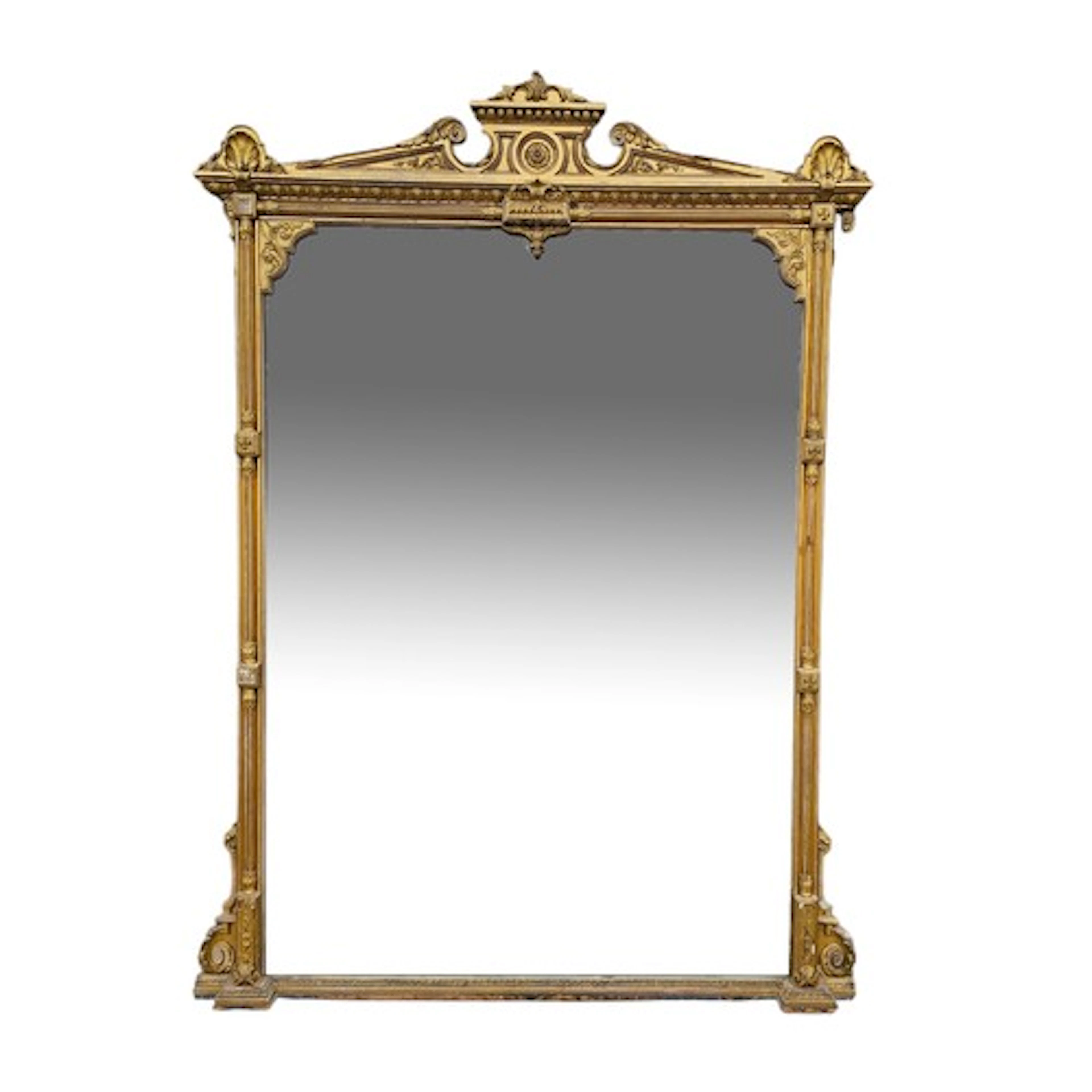 A LARGE 19TH CENTURY GILT WOOD FRAMED MIRROR With architectu...