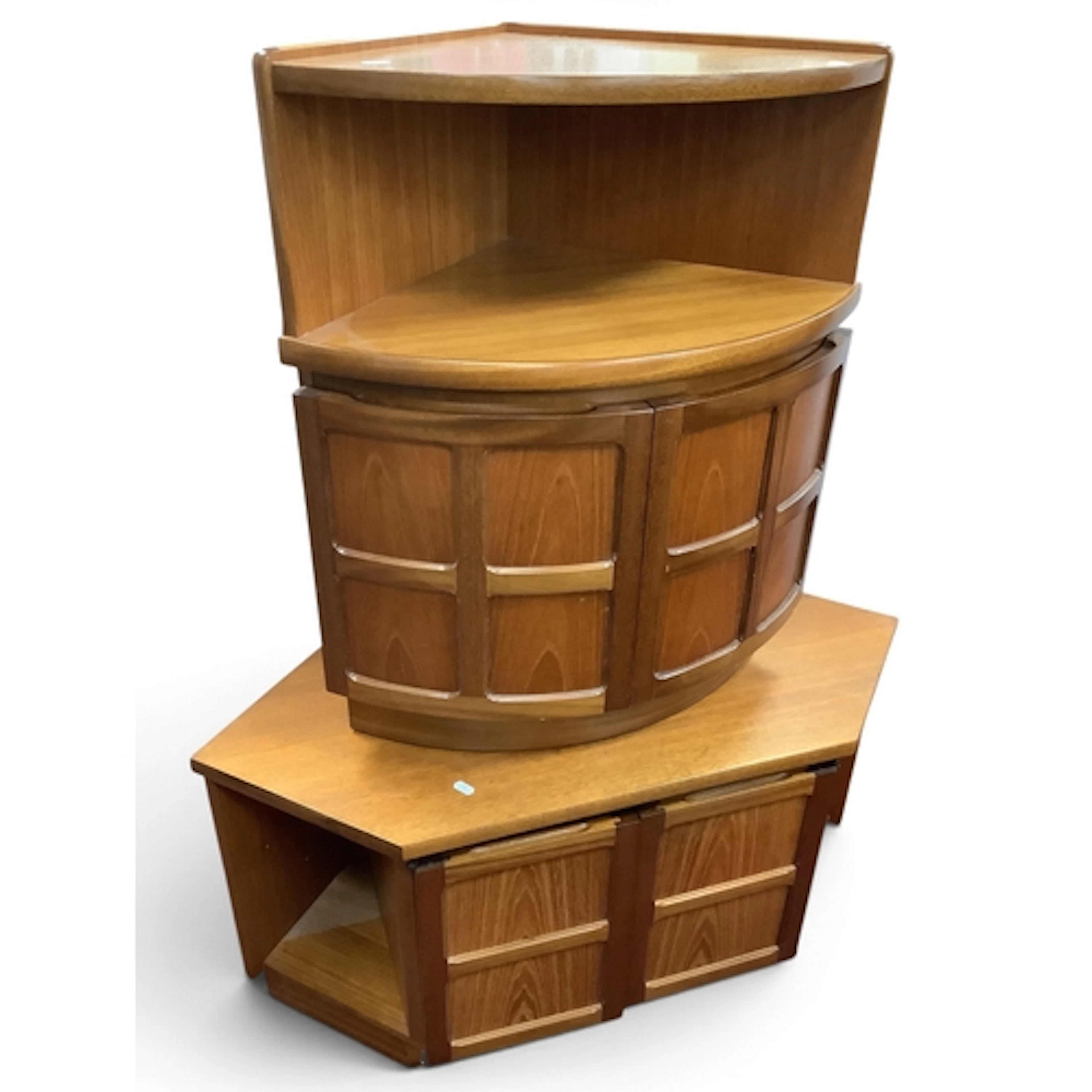 Nathan Mid Century Teak Quadrant Wall Unit with twin panelle...