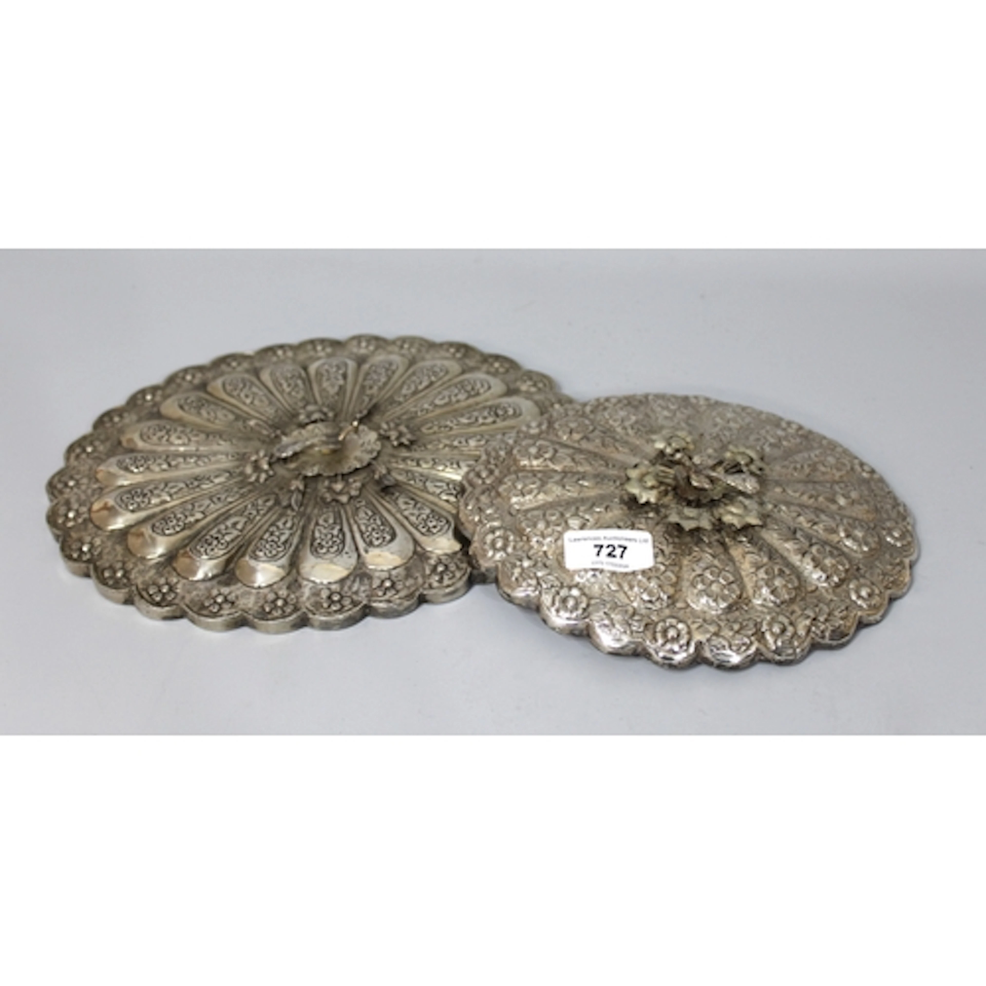 Two Egyptian embossed mirrors with silver backs (traditional...