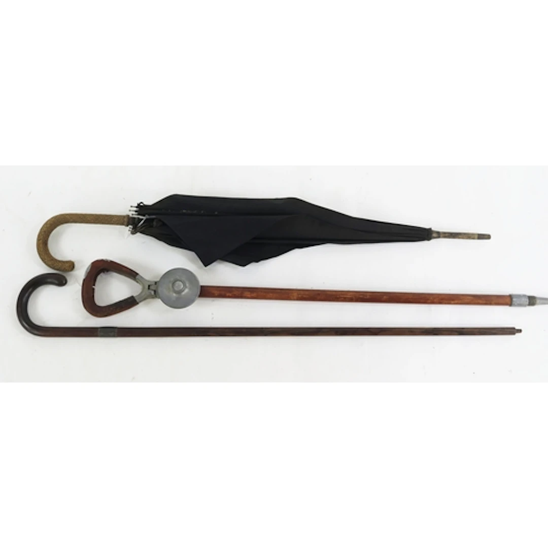 Silver banded walking stick (marks worn), Early 20th Century...