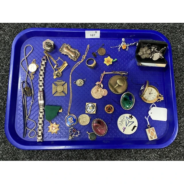 Cufflinks, pocket watch, gent's bracelet, antique book charm...