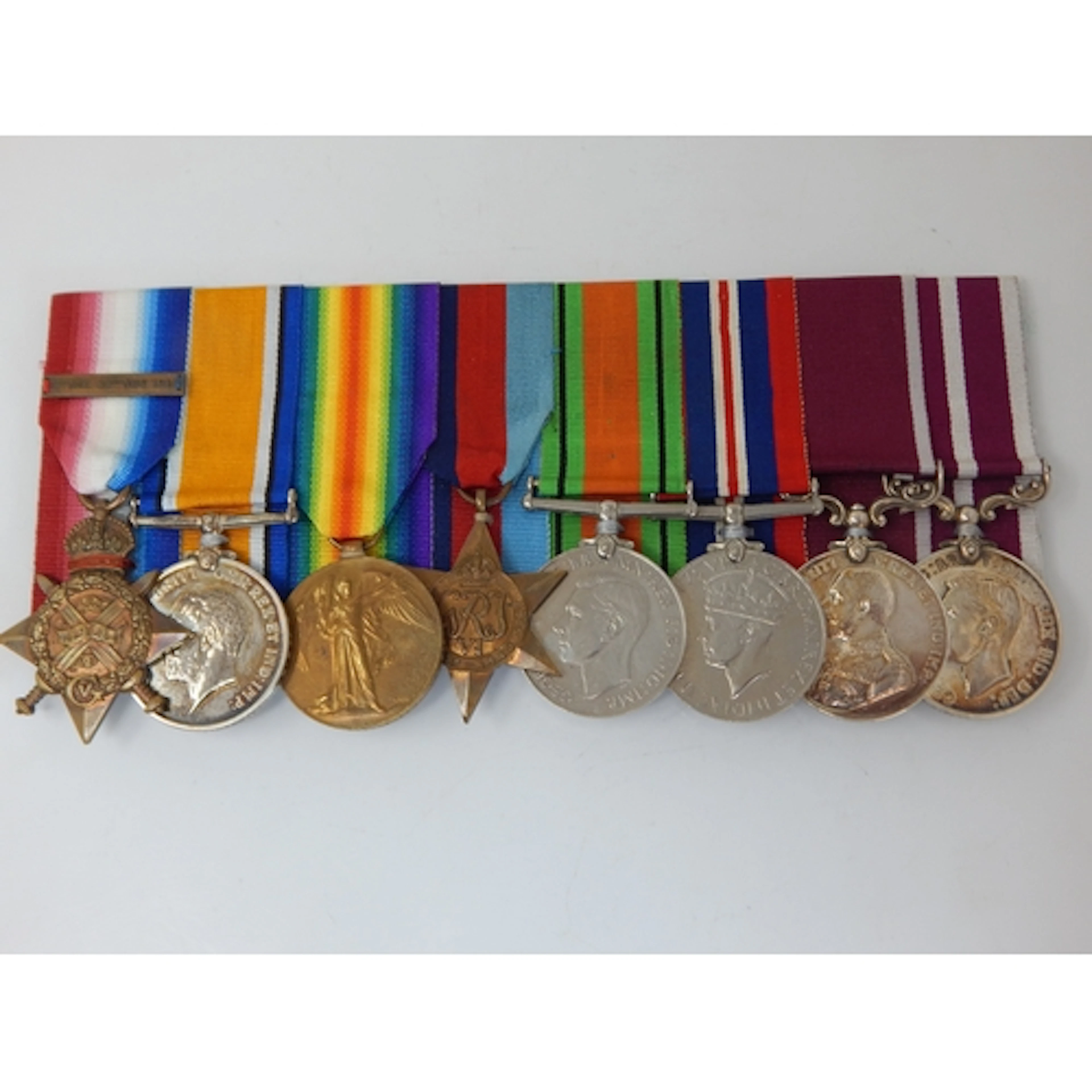 WWI 1914 Star Bar Trio, L.S.G.C, WWII M.S.M, Defence & War M...