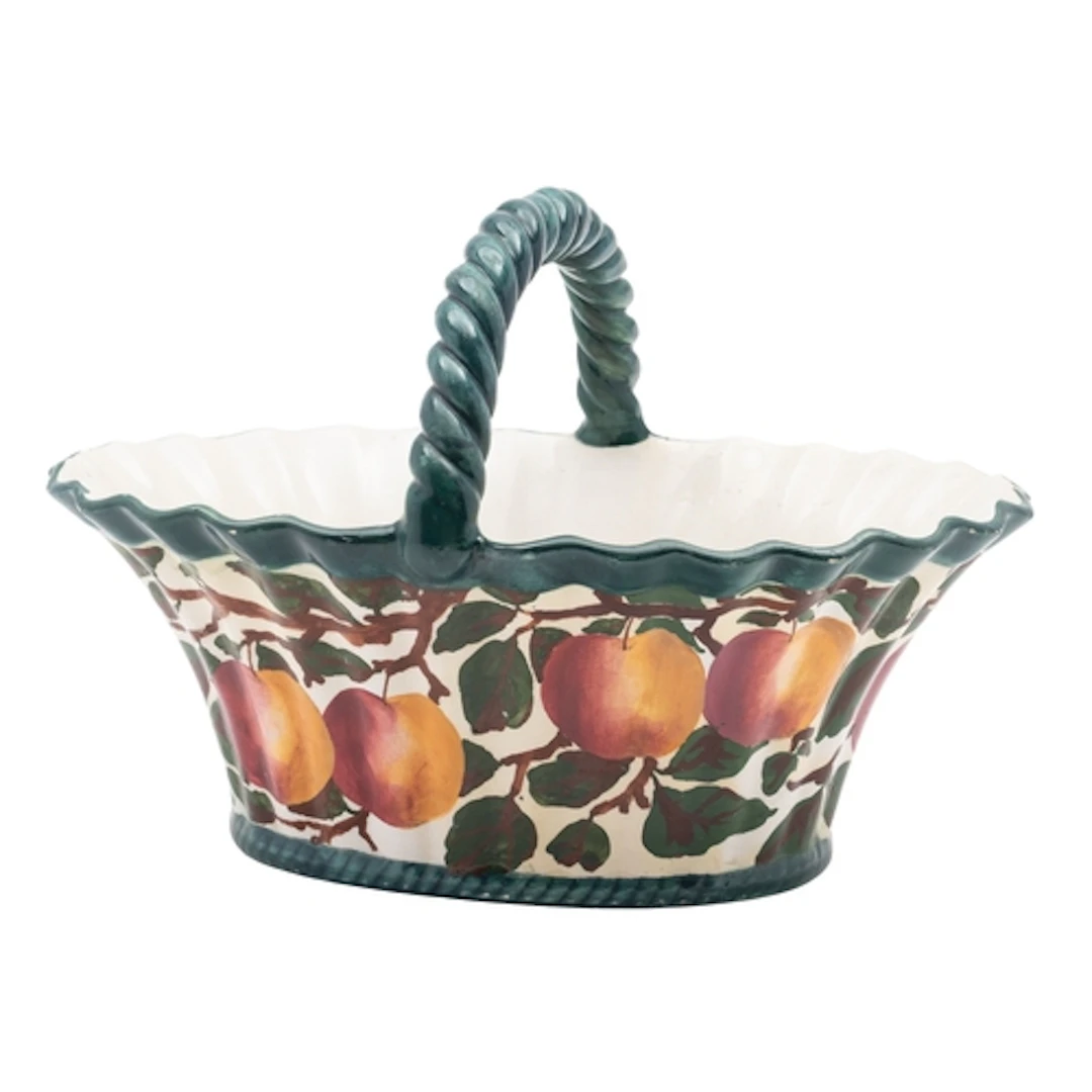 A Robert Heron & Sons Wemyss Ware basket of oval fluted form...