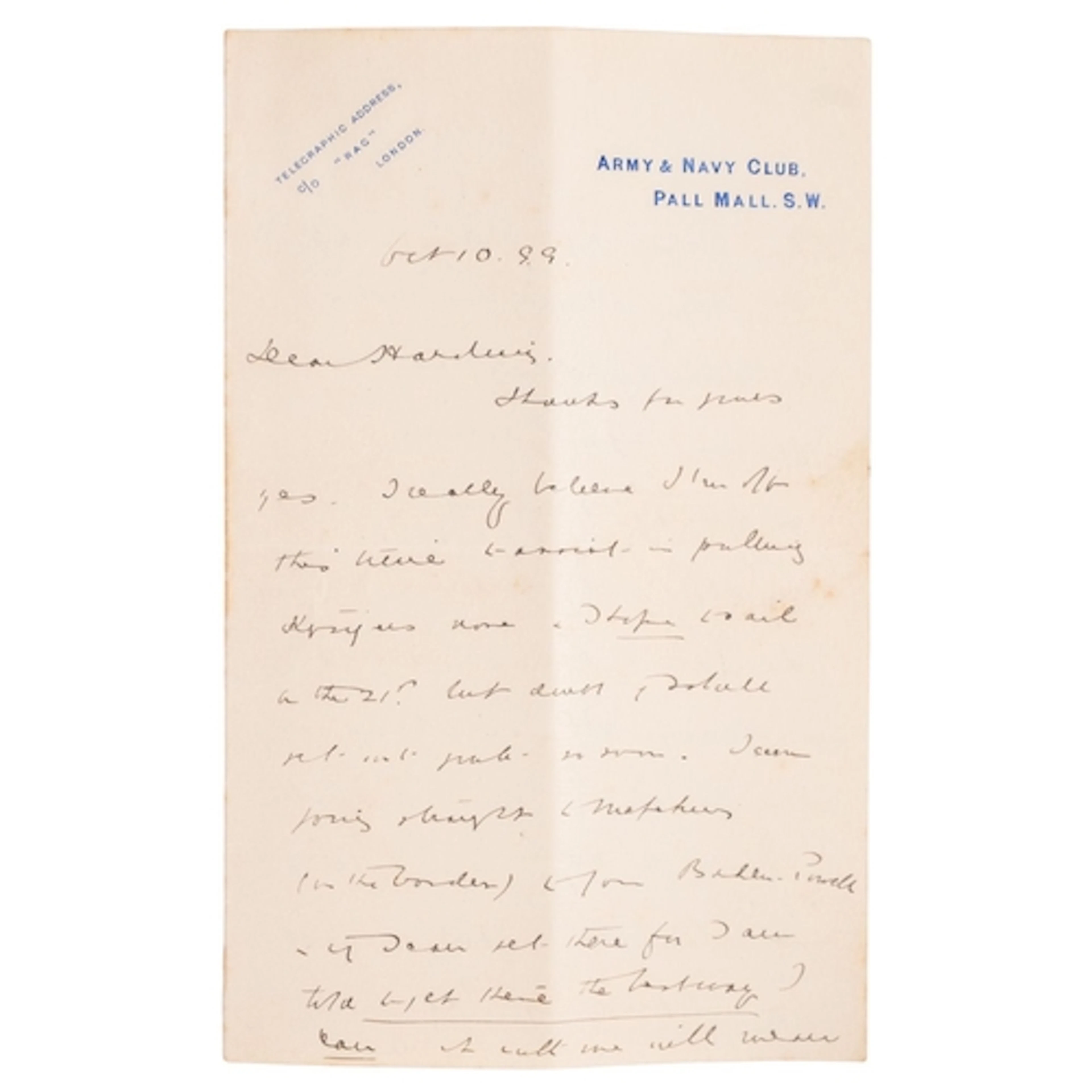 [SECOND BOER WAR]. Autograph letter on headed paper, Army & ...