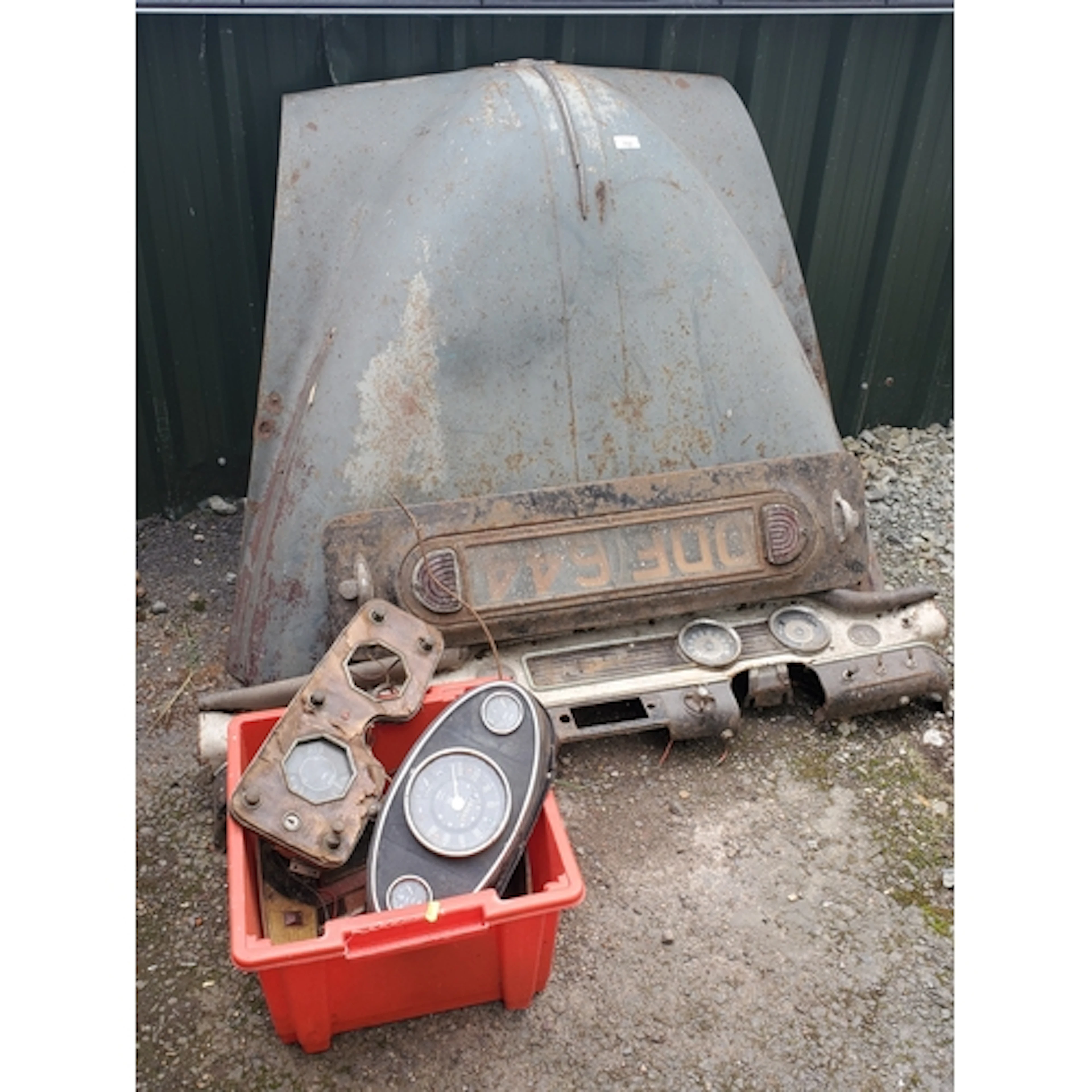 A Morris Car Bonnet, Instrument Panel and Tailgate, and a bo...