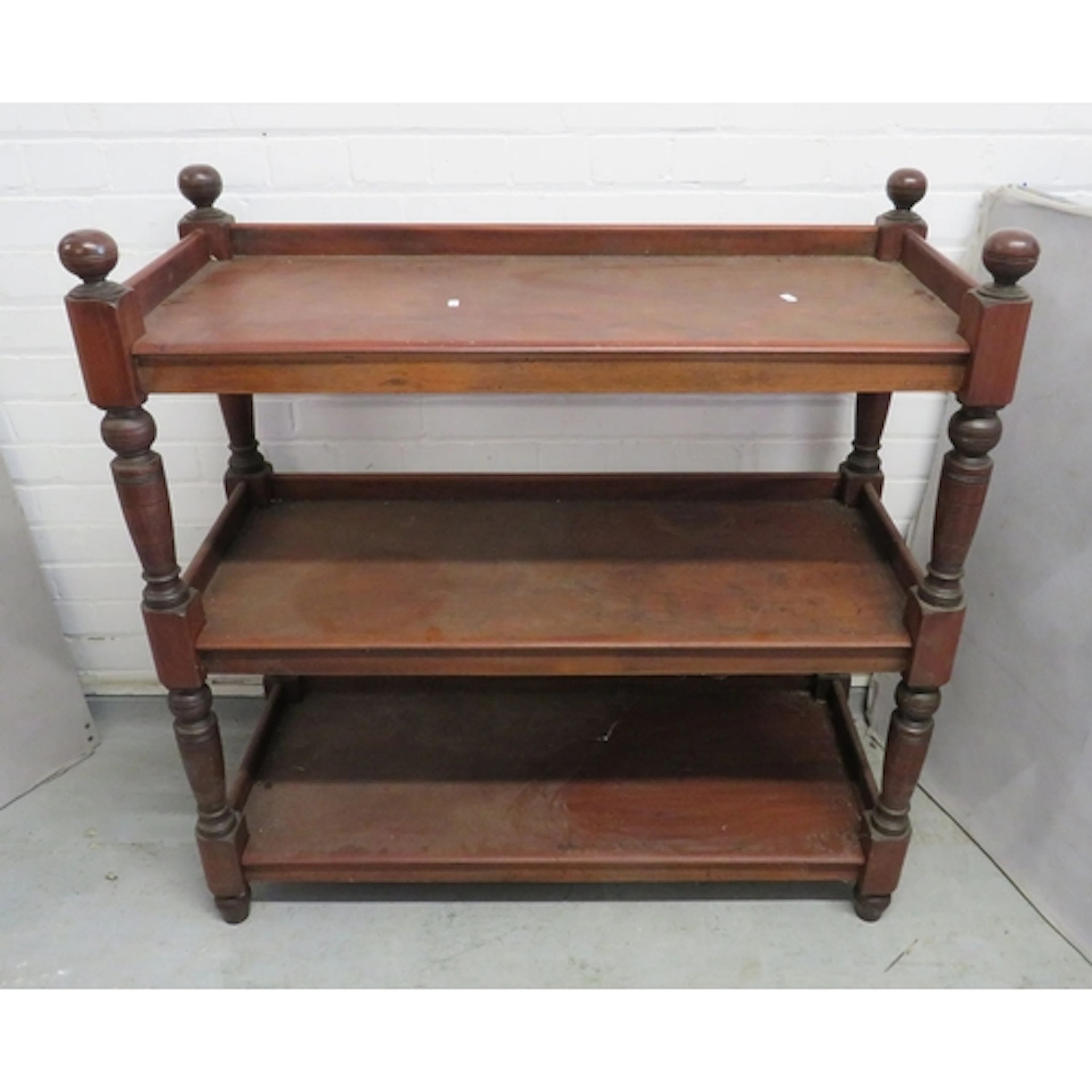 Antique Oak 3 Tier Buffet Trolley, turned columns, 3 shelves...