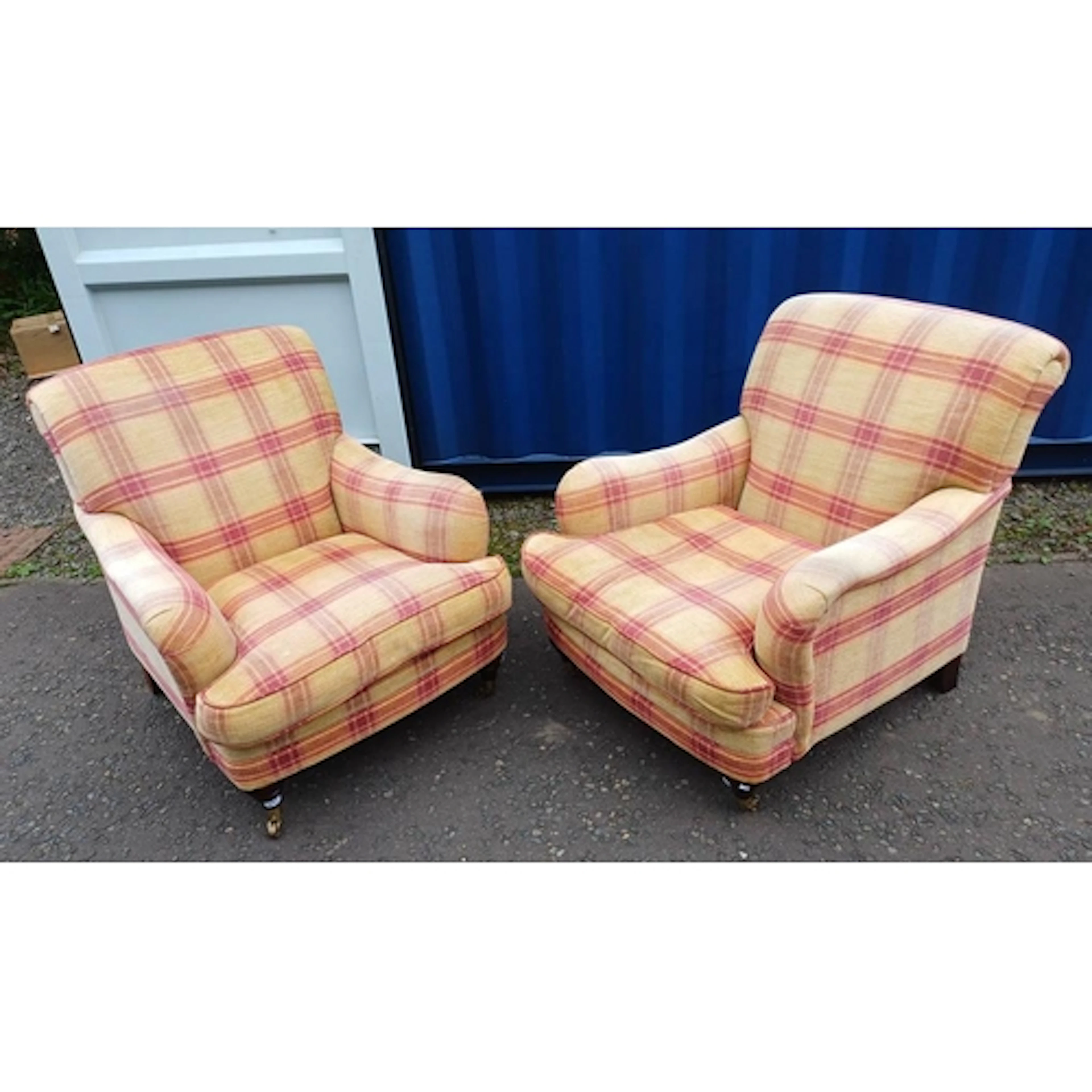 PAIR OF OVERSTUFFED ARMCHAIRS