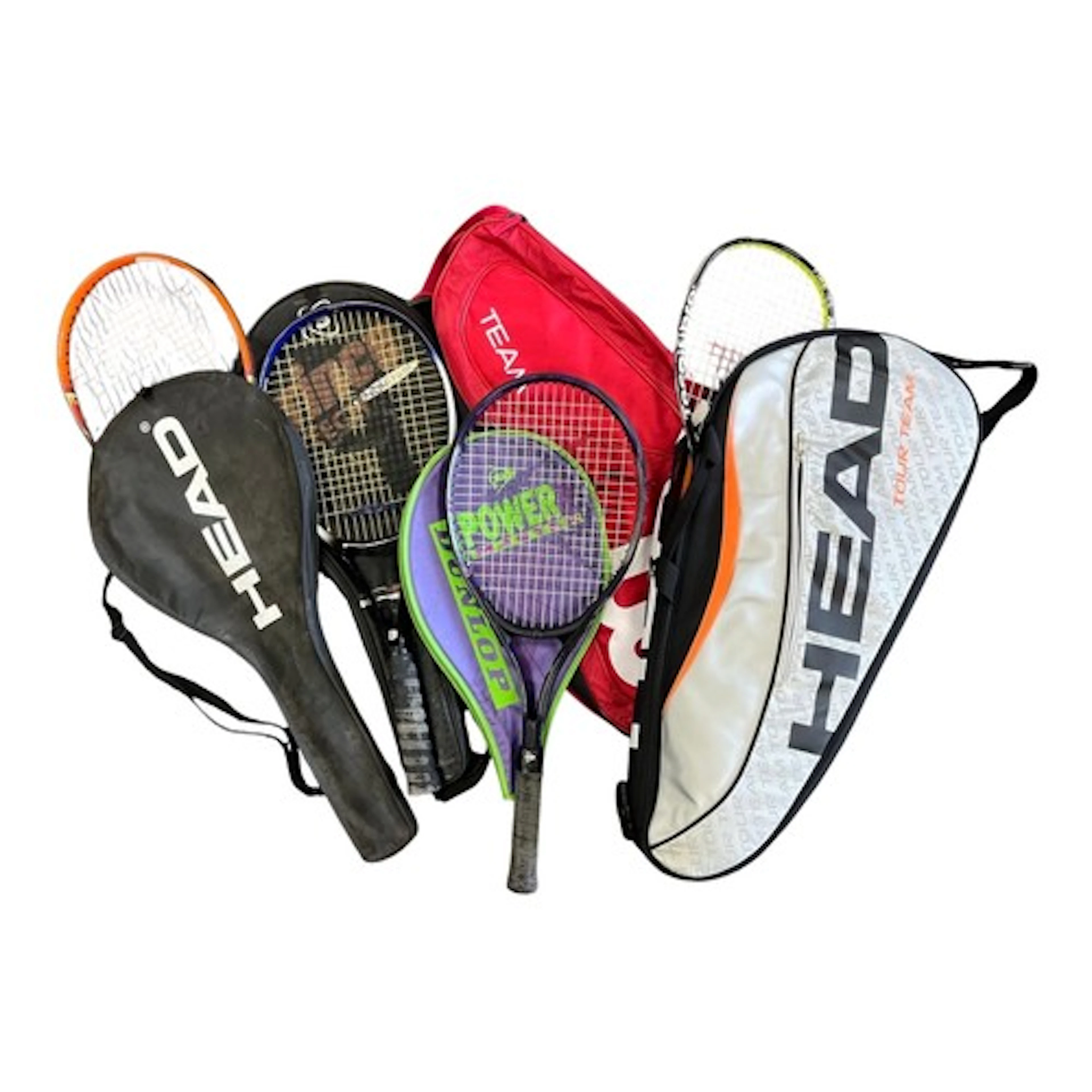 Collection of tennis rackets.