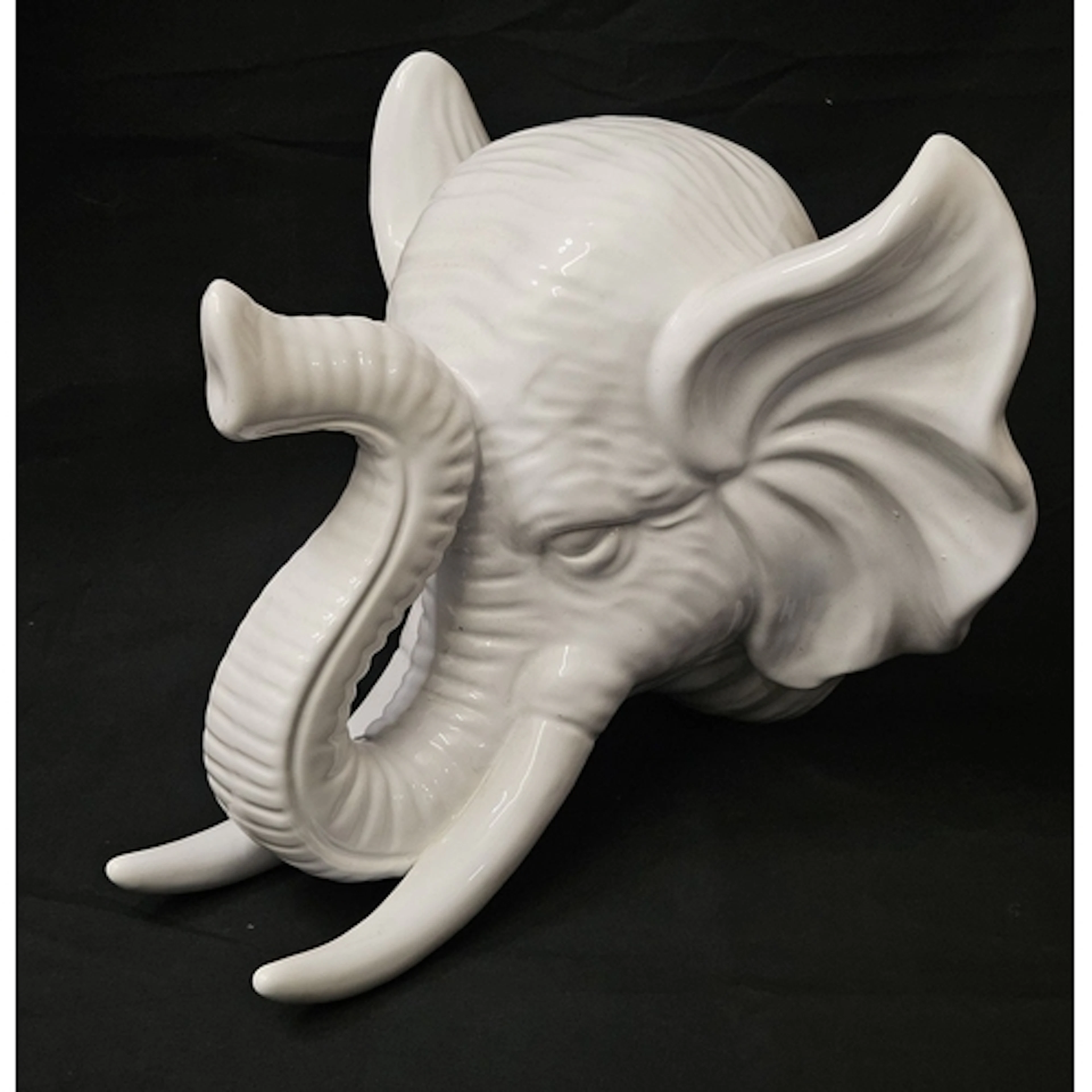 Large White Pottery Elephant Head Wall Hanging, approx. 30cm...
