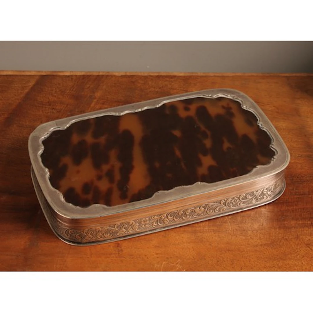 A Dutch silver and faux tortoiseshell rounded rectangular to...