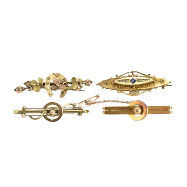 Four late 19th/early 20th century 9ct gold bar brooches, to ...