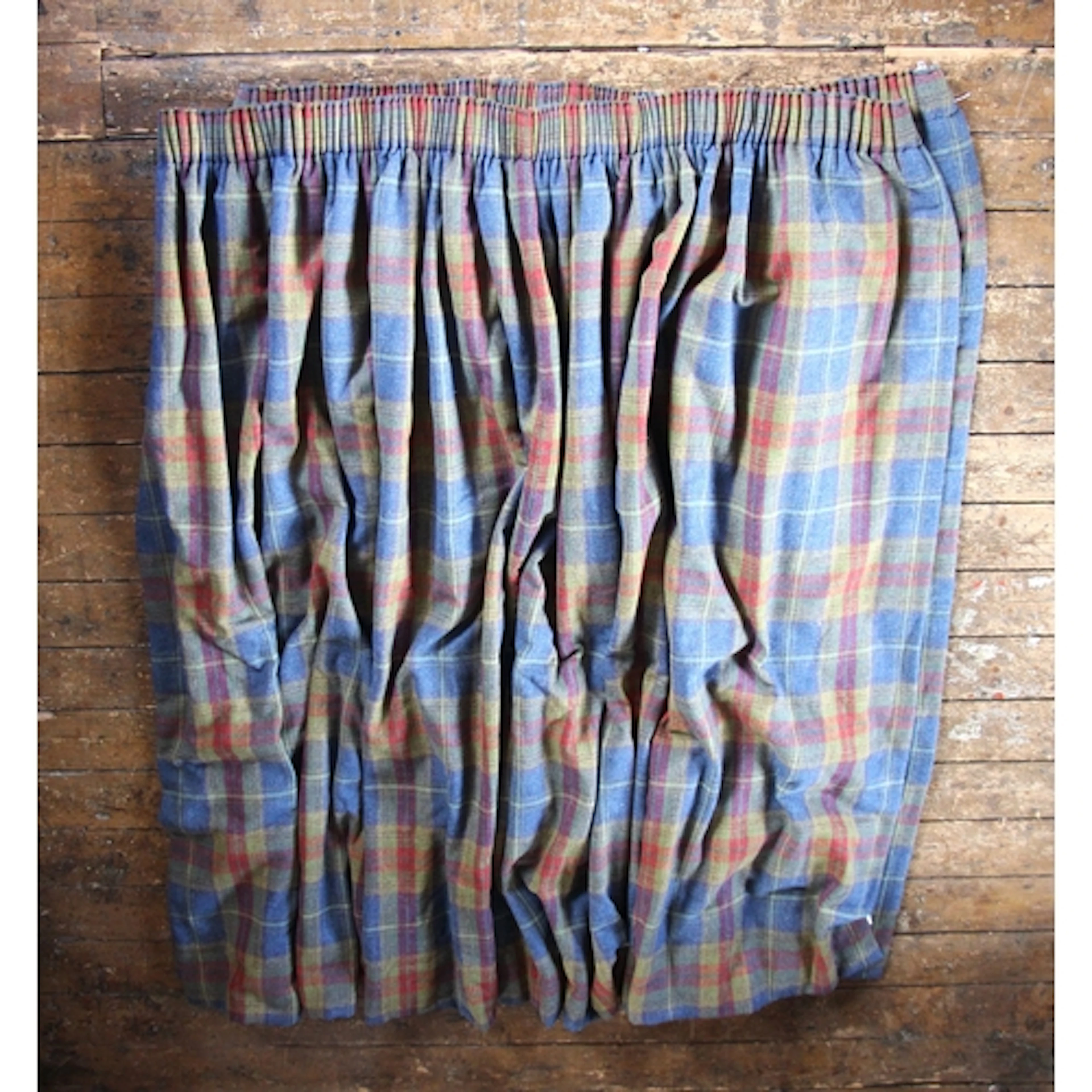Two pairs of interlined wool curtains in a 'Balmoral' tartan...