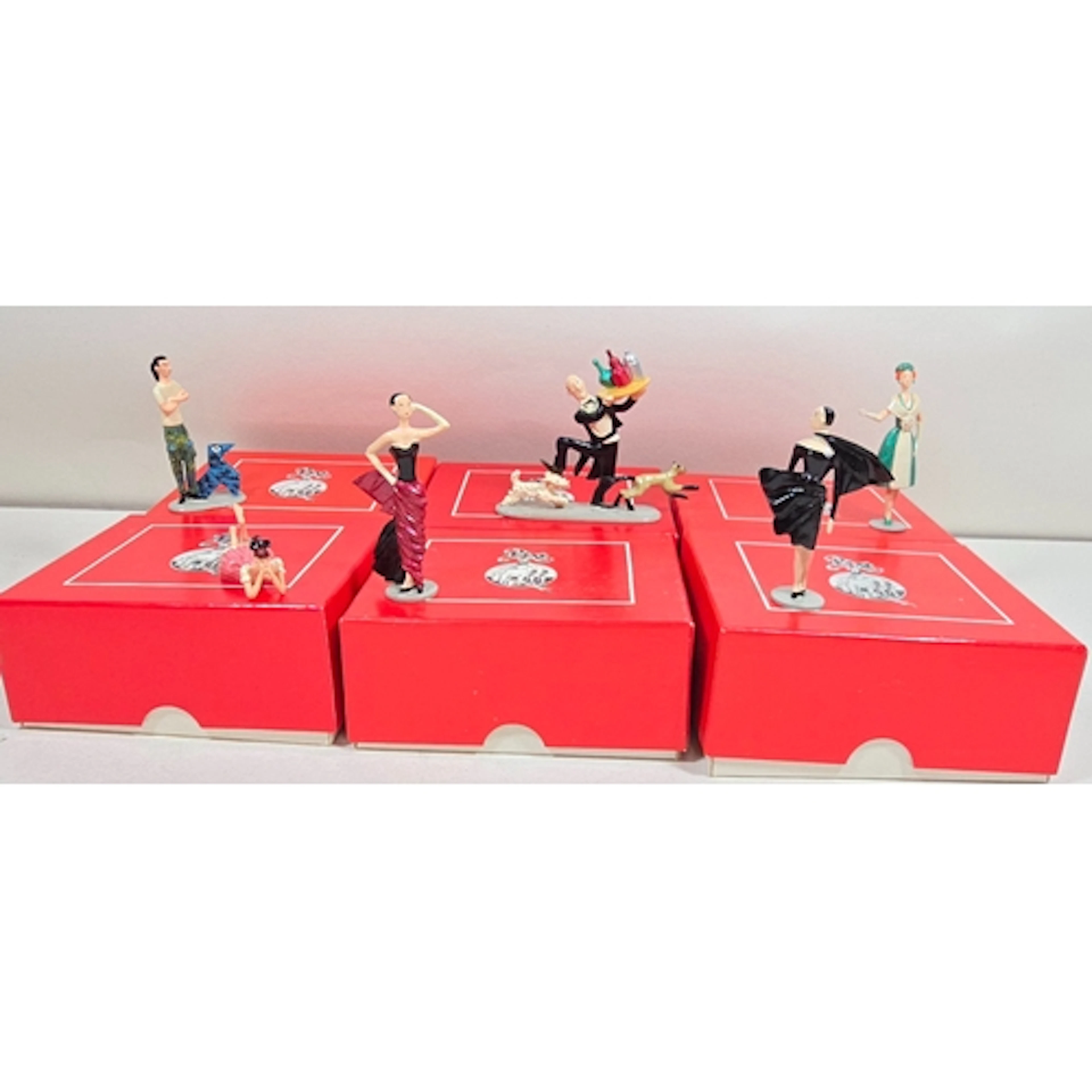 6 French white metal cast character figurines. By PIXI Paris...