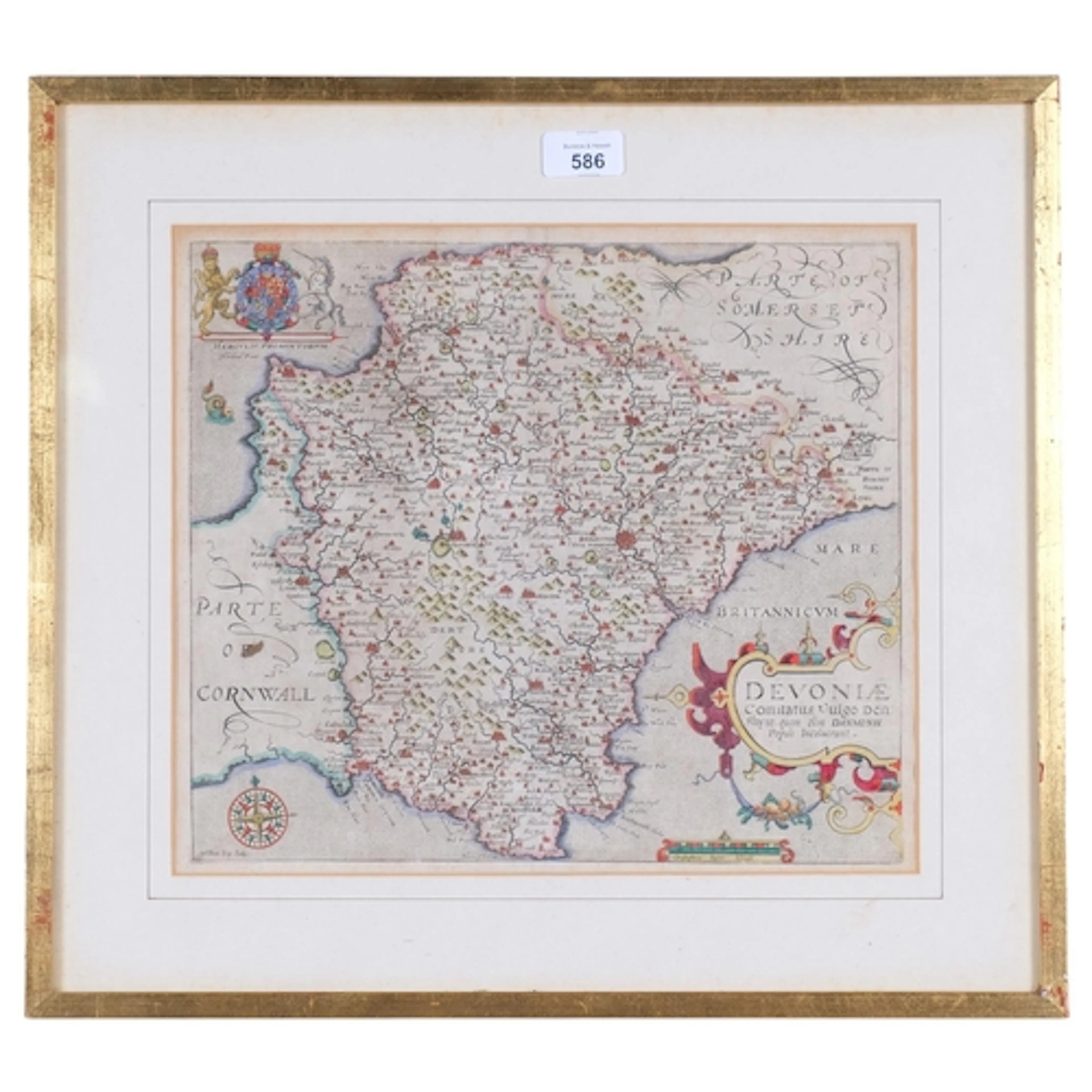 William Kip after Christopher Saxton, map of Devon, 1637, ha...