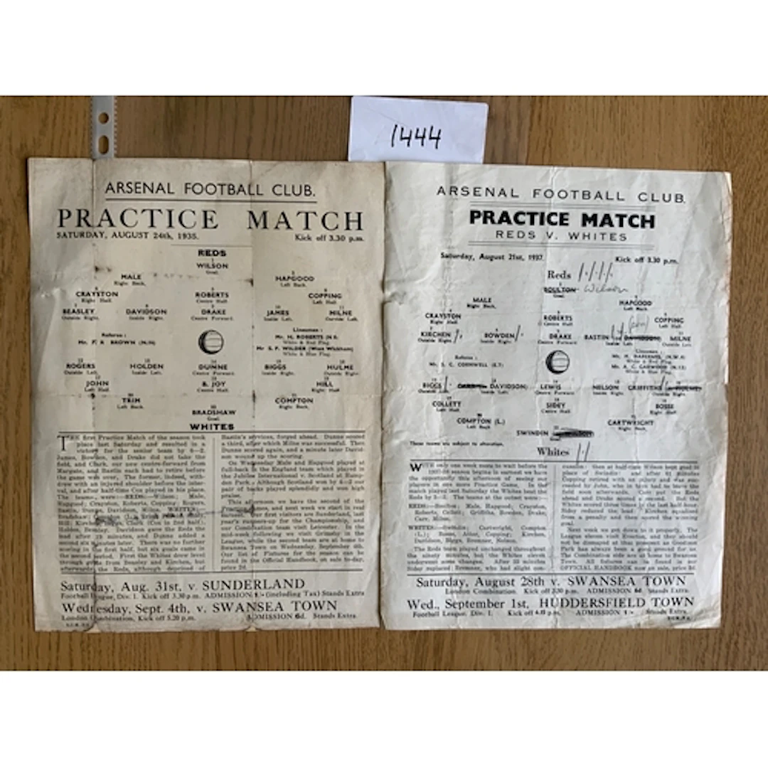 1930s Arsenal Practice Match Football Programmes: Reds v Whi...