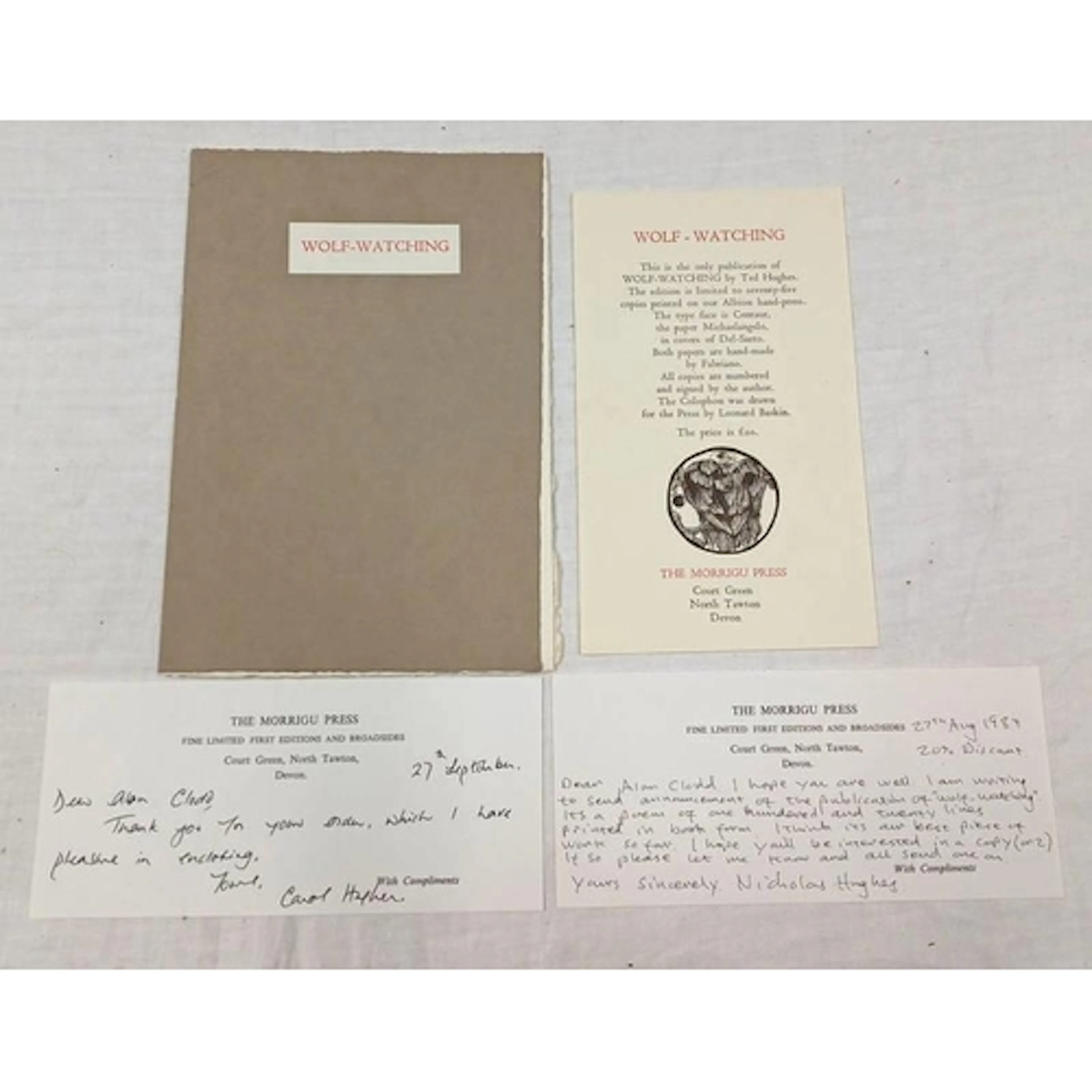 WOLF-WATCHING BY TED HUGHES, LIMITED EDITION NO.48/75, SIGNE...