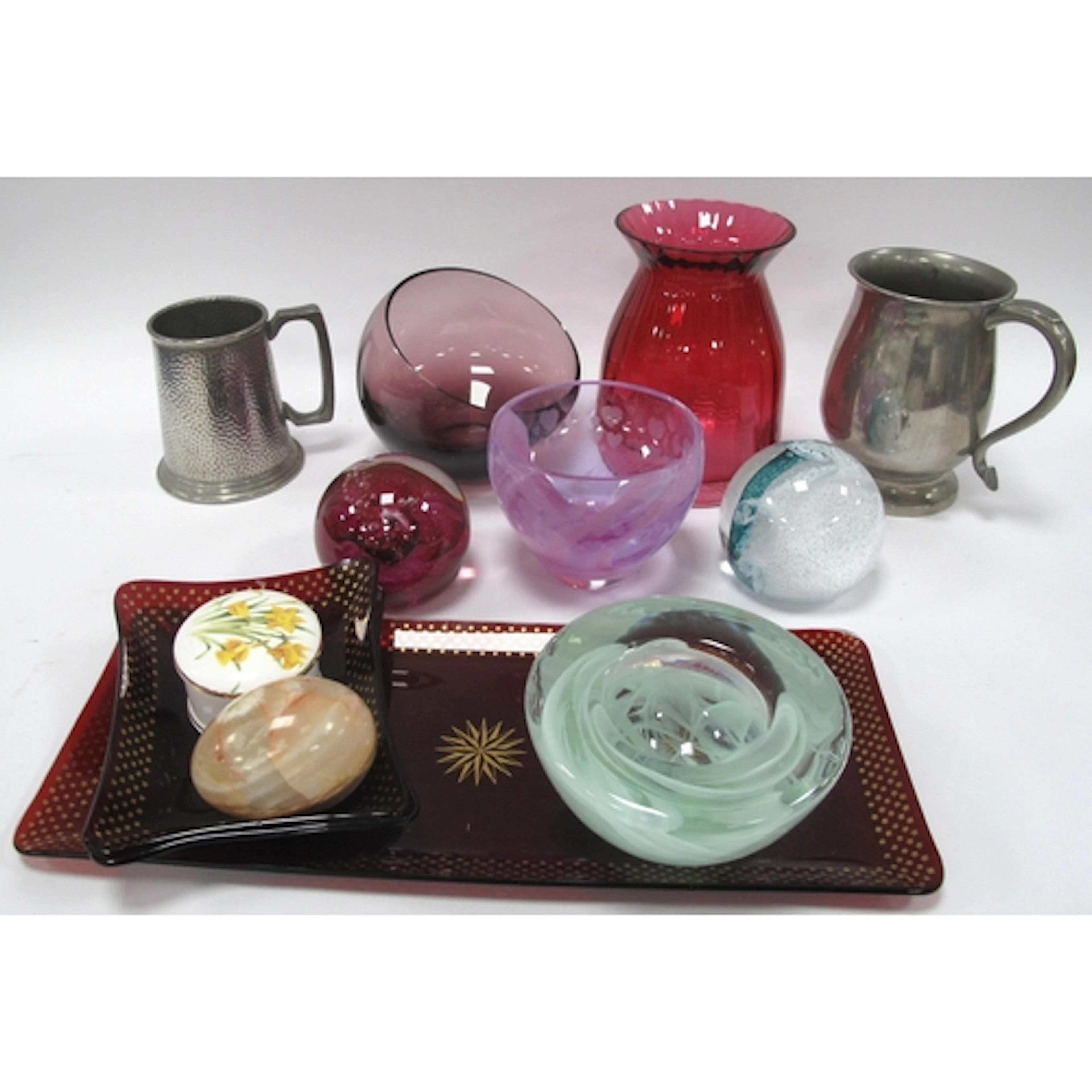 Collectables, including Scottish Caithness ball paperweights...