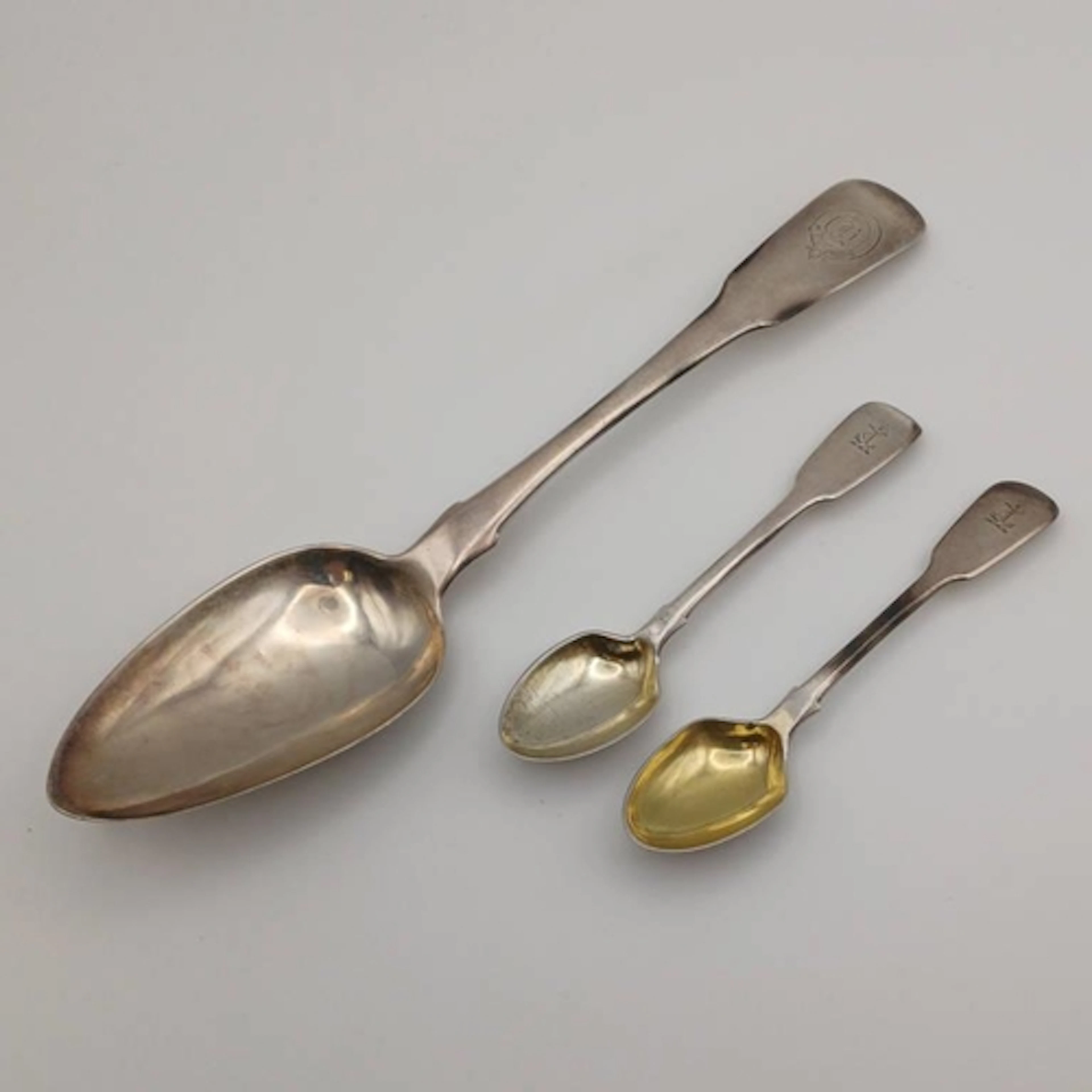 A SCOTTISH SILVER FIDDLE PATTERN TABLESPOON BY WILLIAM MARSH...