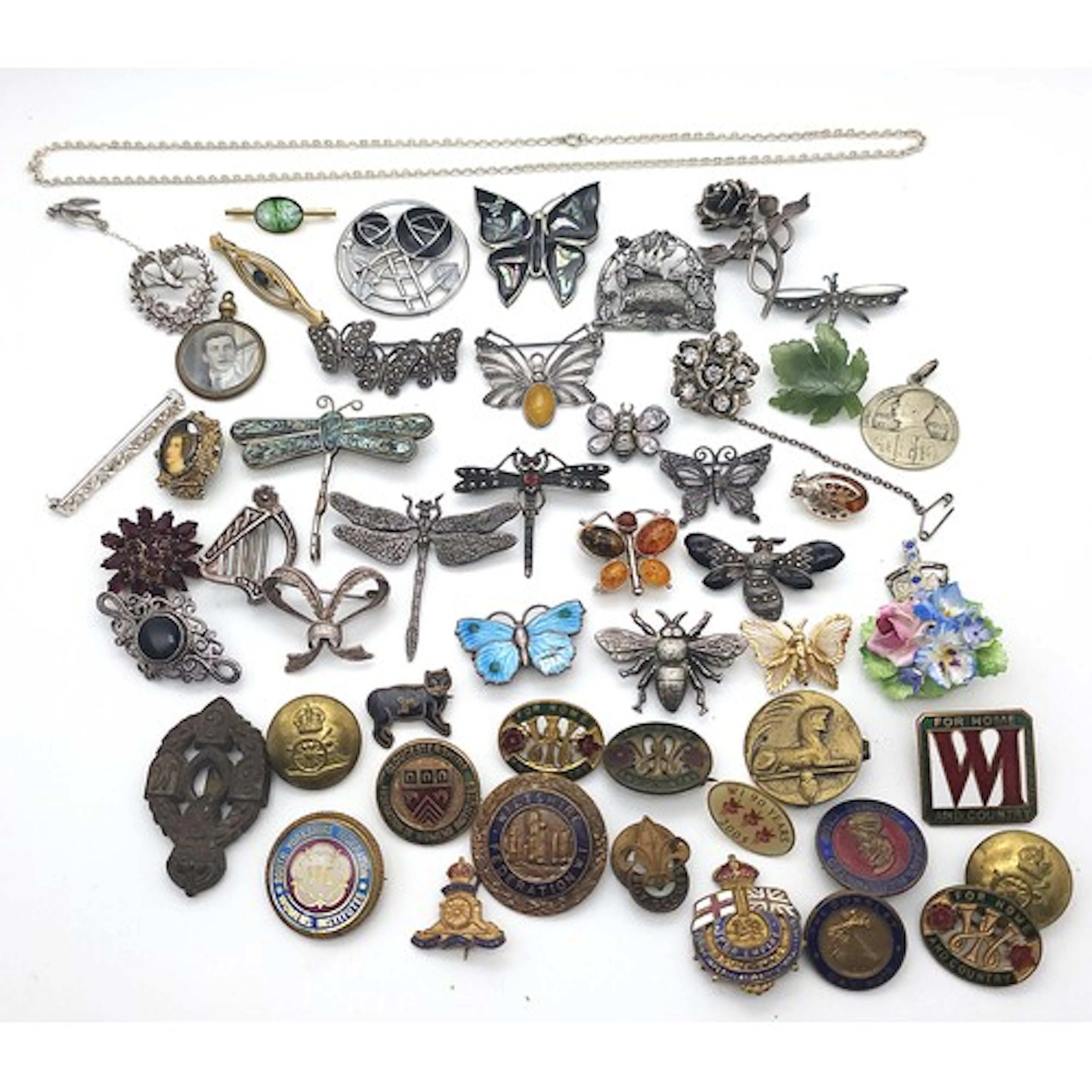 A collection of silver and white metal insect brooches, to i...