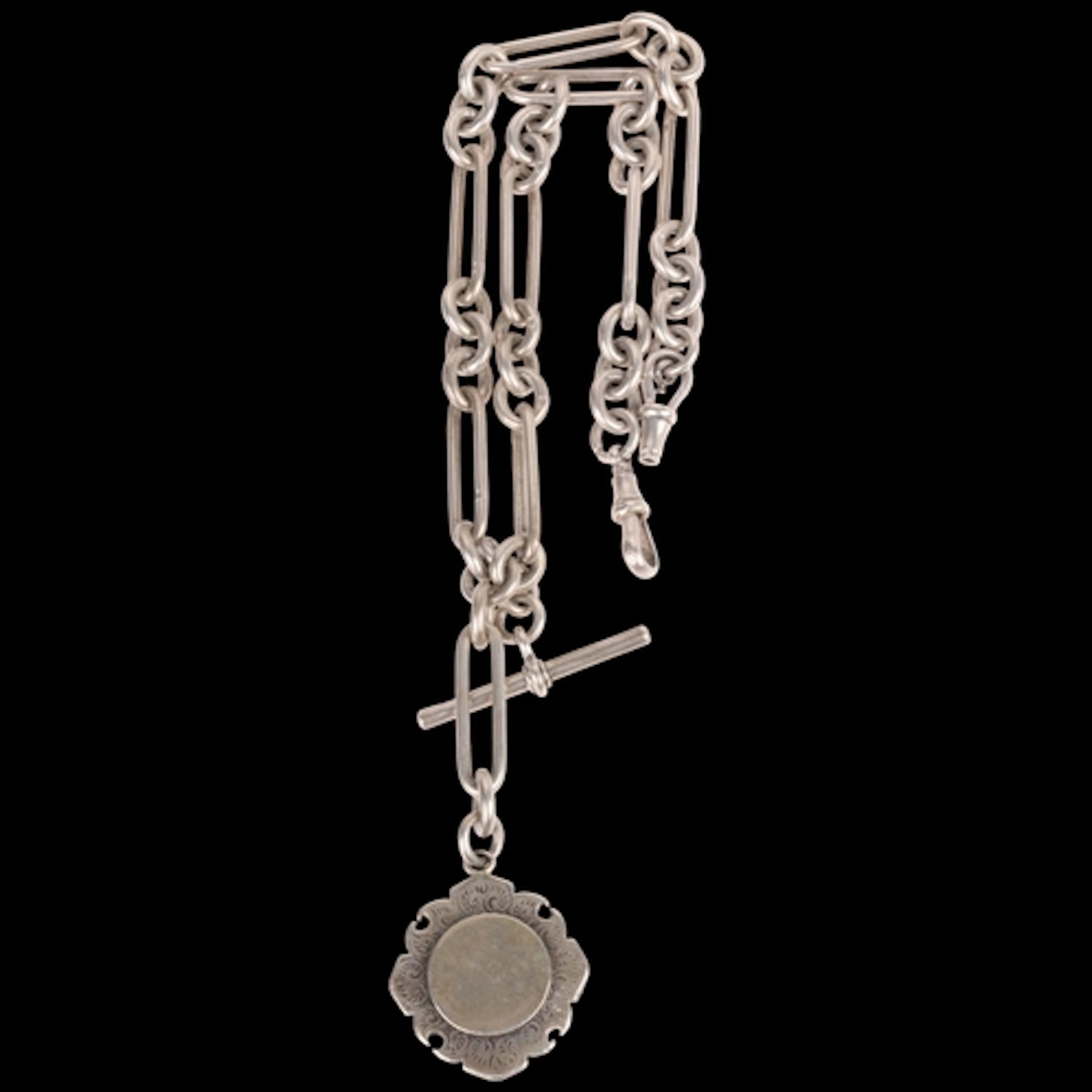 An Antique silver trombone link Albert chain necklace, Birmi...