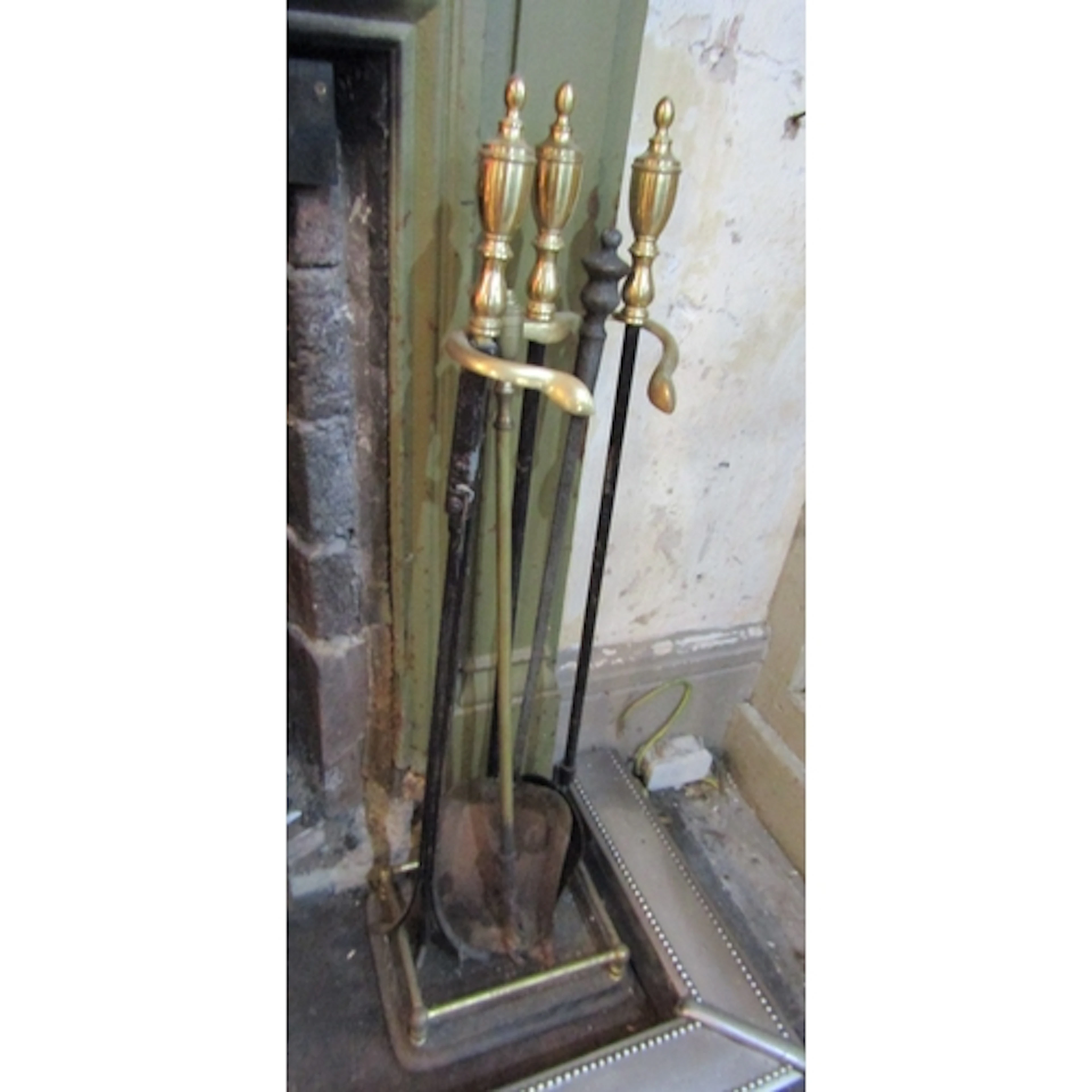 Set of Three Cast Brass Handled Fire Irons with Integral Sta...