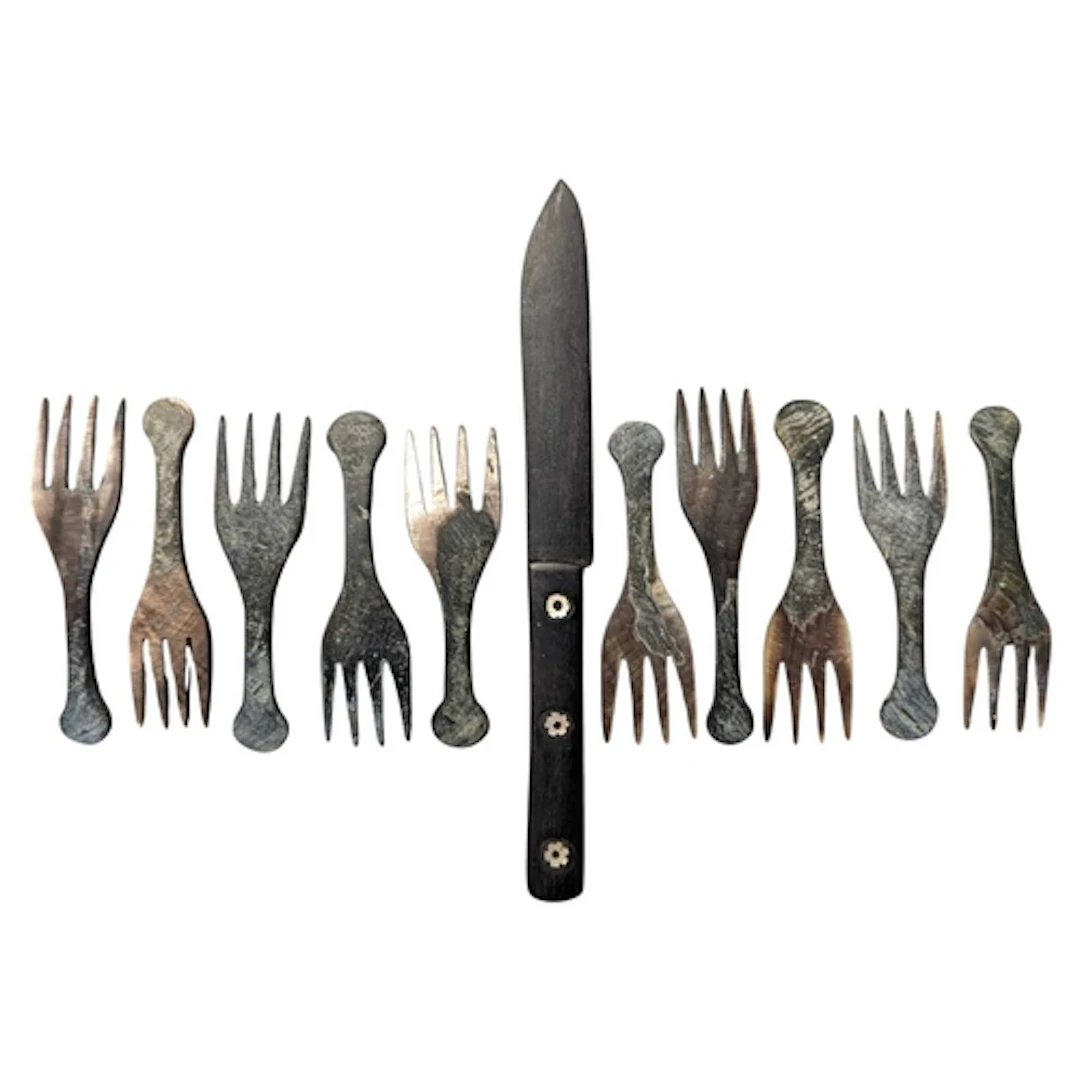 A collection of mid century 11 piece vintage appetiser set, ...