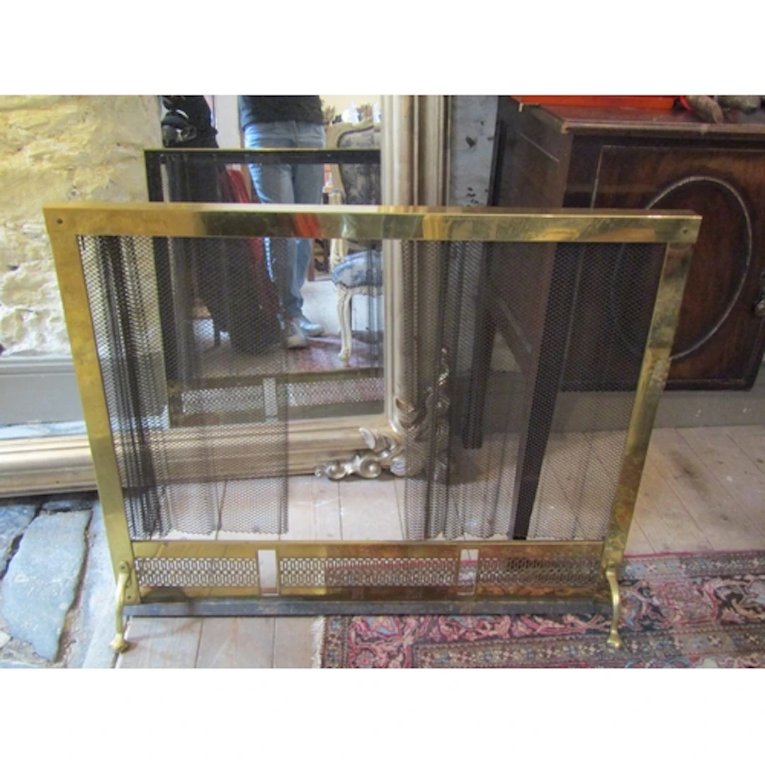 Cast Brass Fire Guard with Curtain Drape Mesh Attractively D...