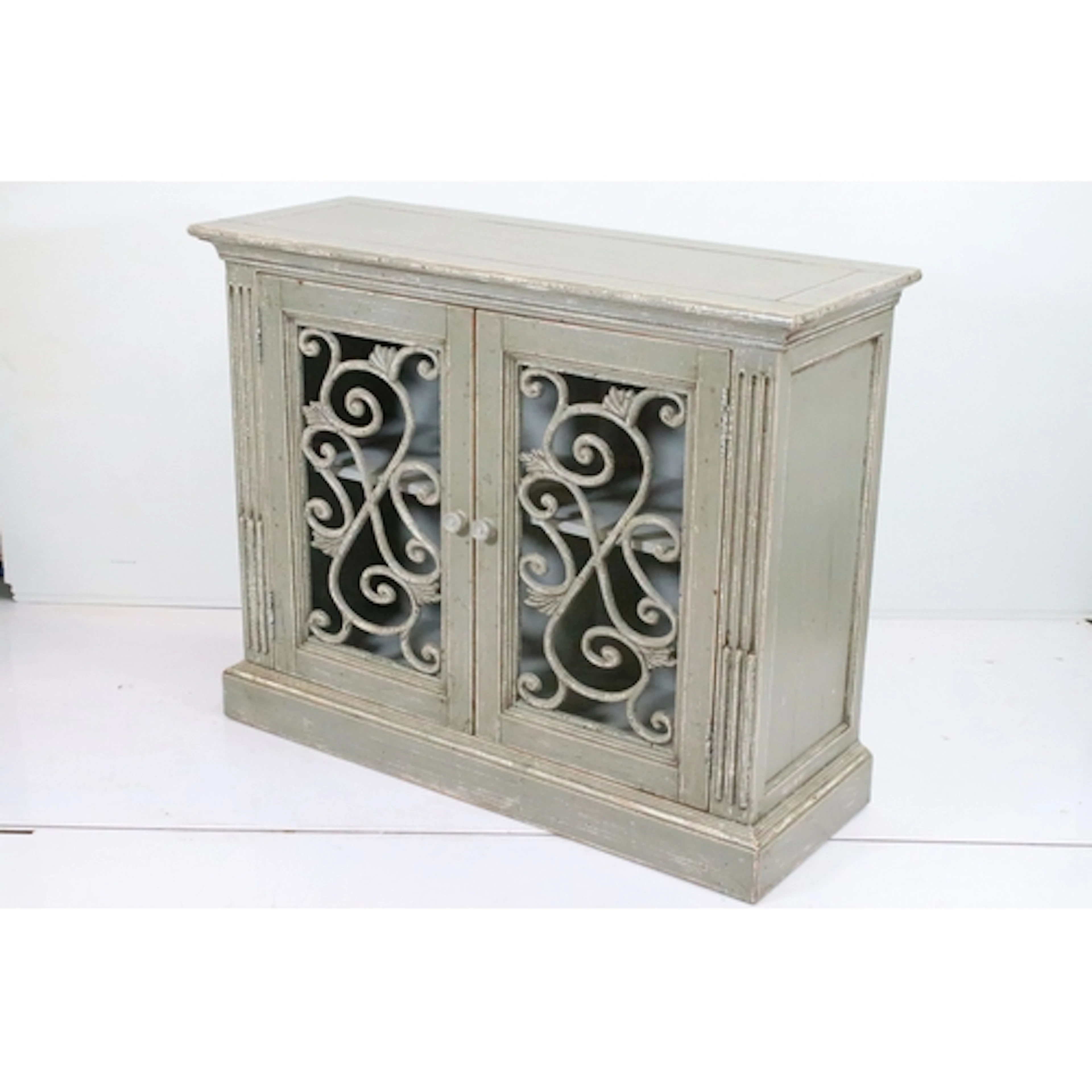 Contemporary sideboard, of green colour with antiqued effect...