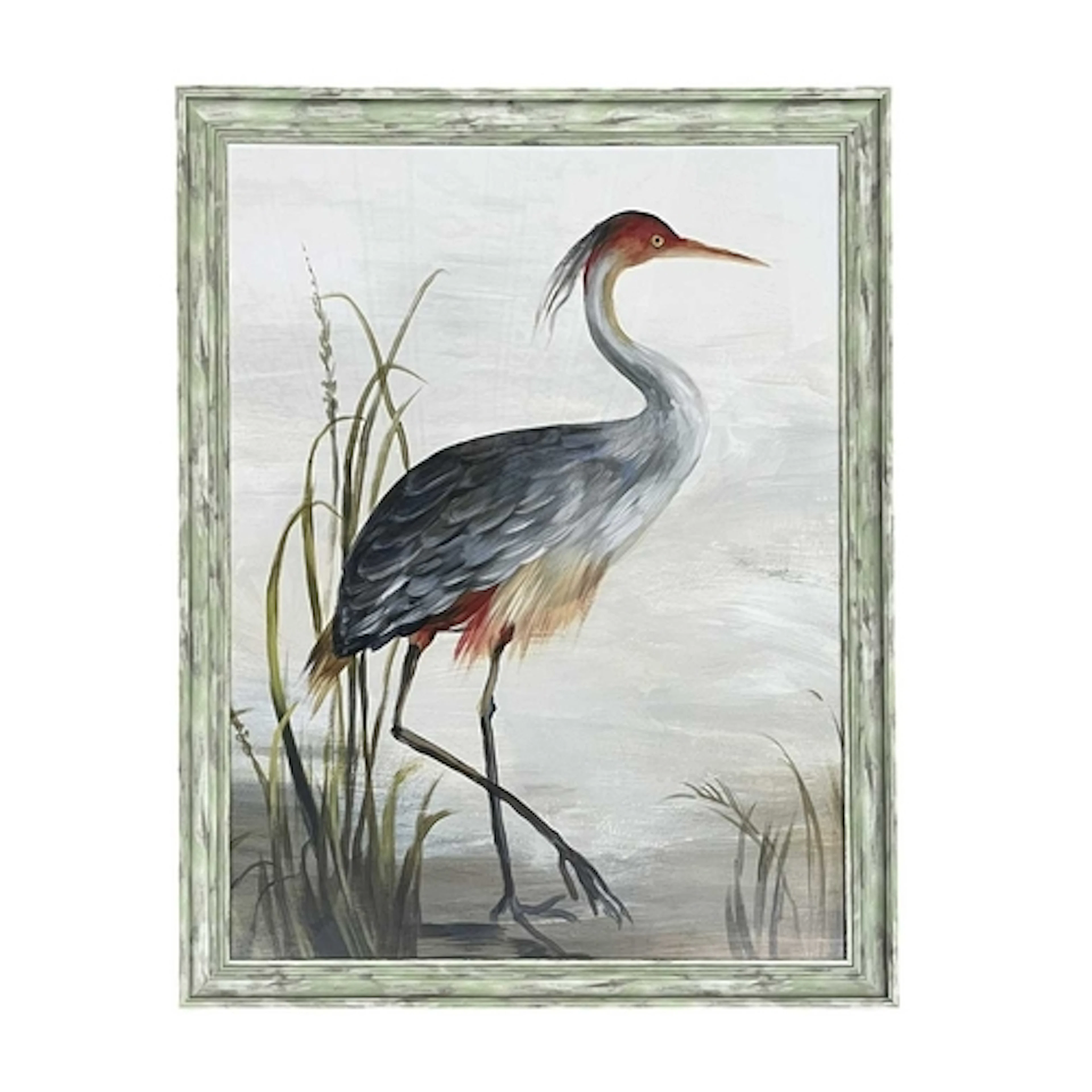 A large modern interior design print depicting a red Heron. ...