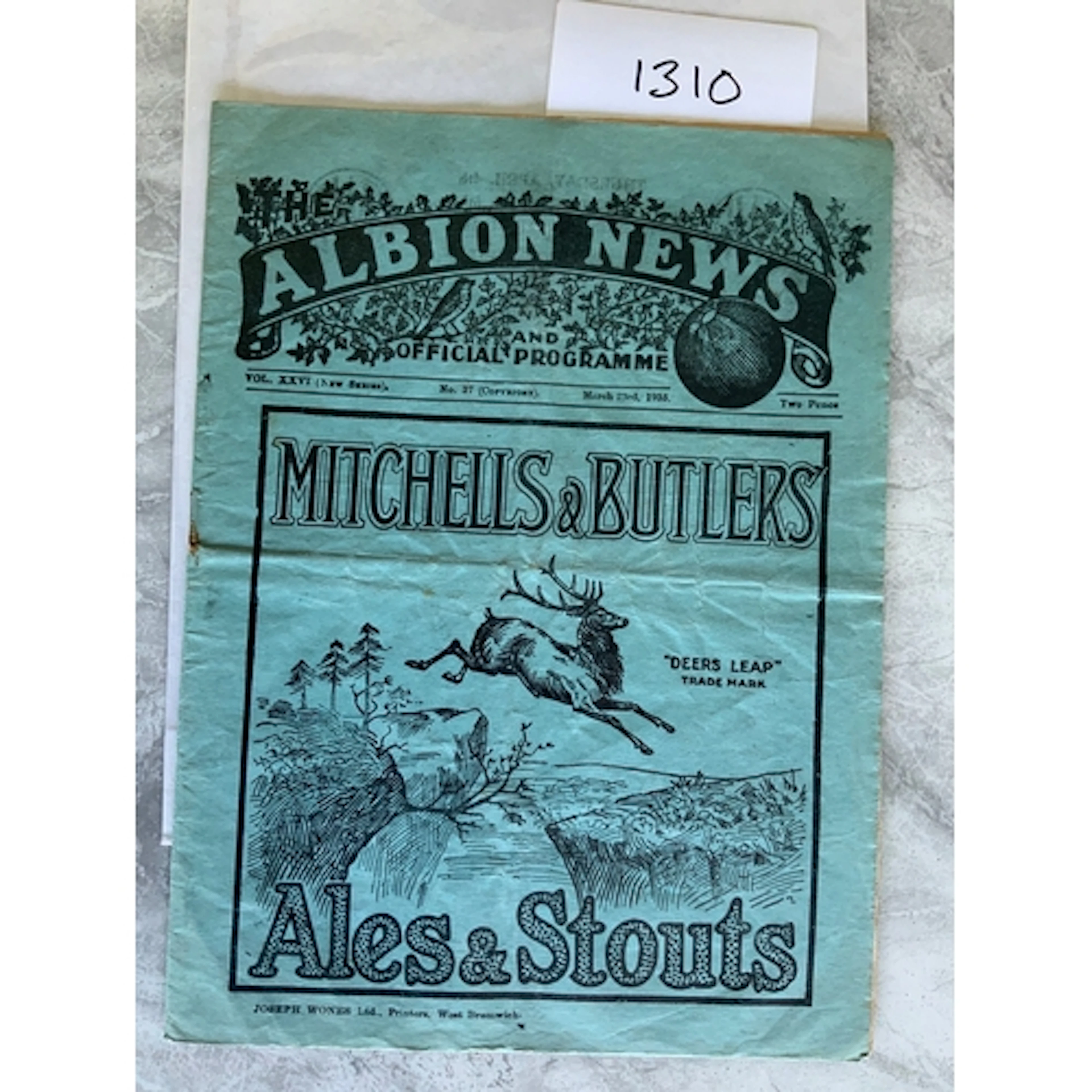1934 - 1935 West Brom v Chelsea Football Programme: Division...